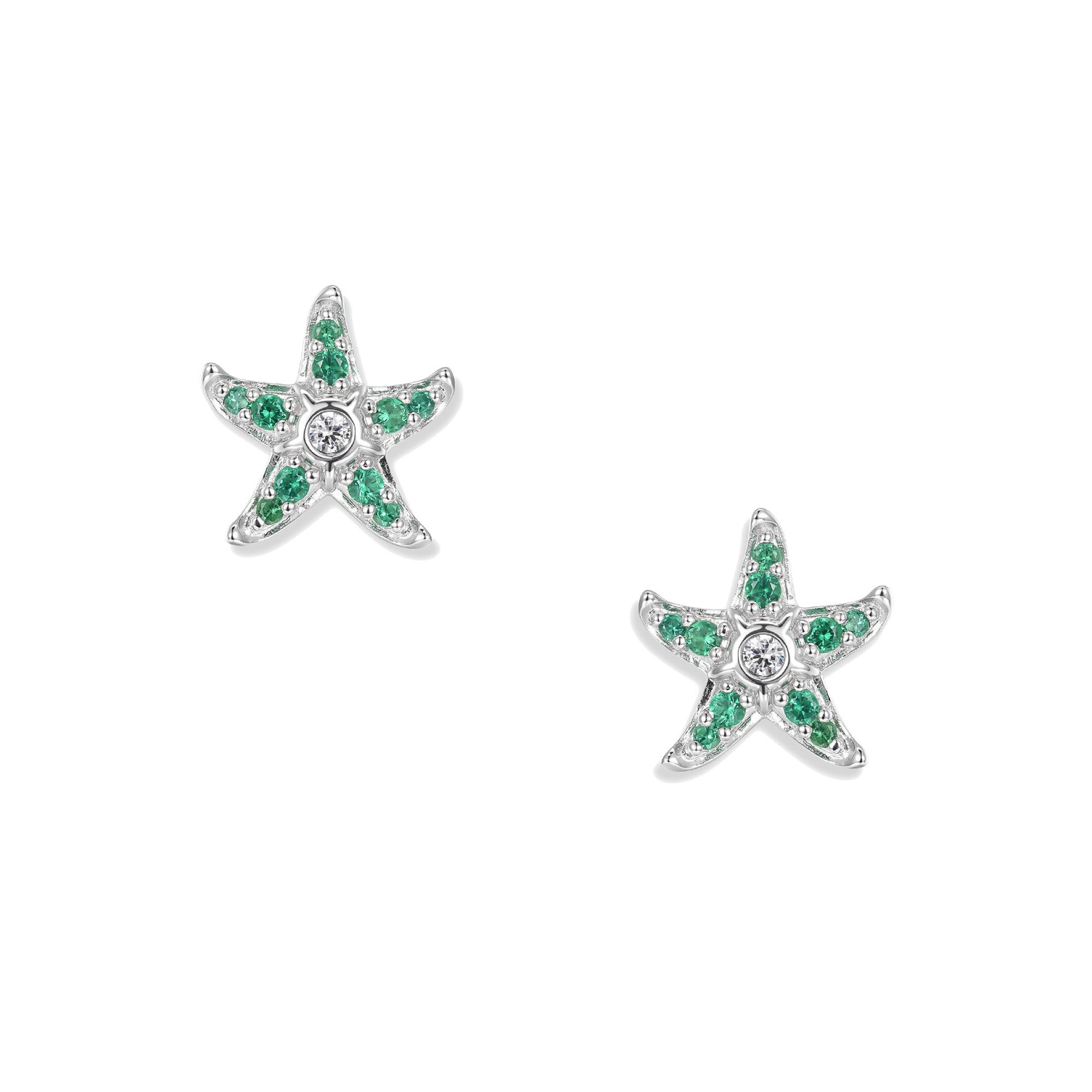 Seinerzeit FLORA & FAUNA Paar Ohrstecker Sonja Green Seestern Ohrringe, Material: 925 Sterling Silber rhodiniert