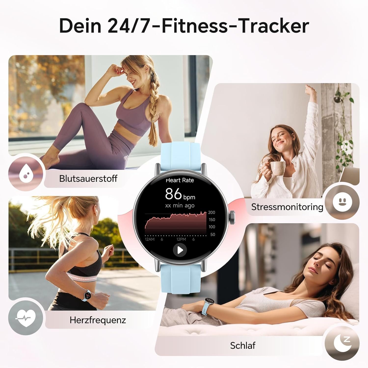 Zevelora Damen Smartwatch mit Bluetooth-Telefonie und Gesundheitsfunktionen Smartwatch (1.27 Zoll, Andriod iOS), Fitnessuhr für Damen mit Anruffunktion und über 100 Sportmodi