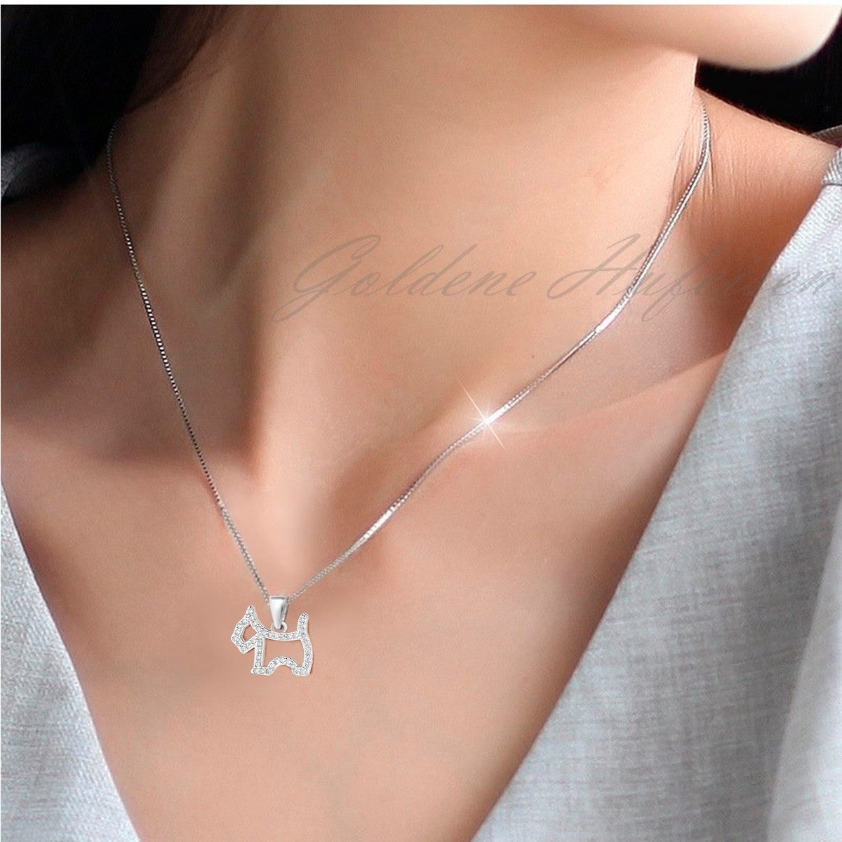 Goldene Hufeisen Silberkette Halskette Silber Hund 925 Sterling Zirkonia Anhänger mit Kette, 925 Sterling Silber Silberschmuck für Damen, mit Zirkonia