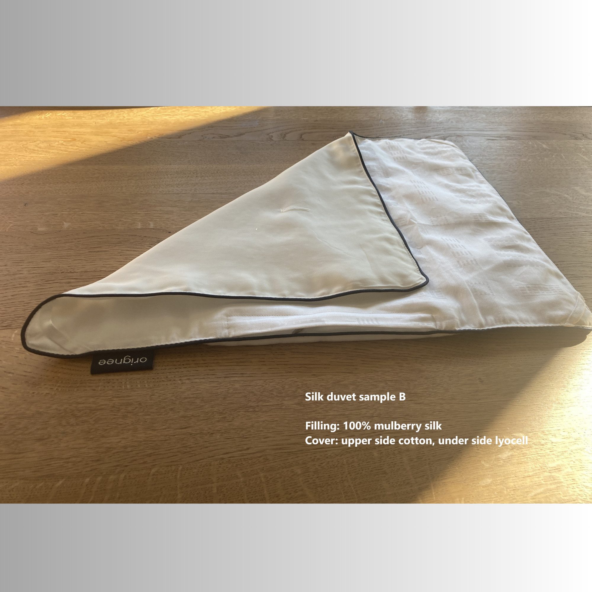 Naturhaarbettdecke, Kostenlos Seidendecke testen. Seidendeckemuster, orignee, Füllung: 100% Seide, Bezug: Sample B. Baumwolle & Lyocell