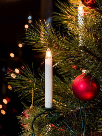 KONSTSMIDE Christbaumkerzen Weihnachtsdeko, Christbaumschmuck, 16-flammig, Baumkette, Topbirnen, One String, 16 klare Birnen