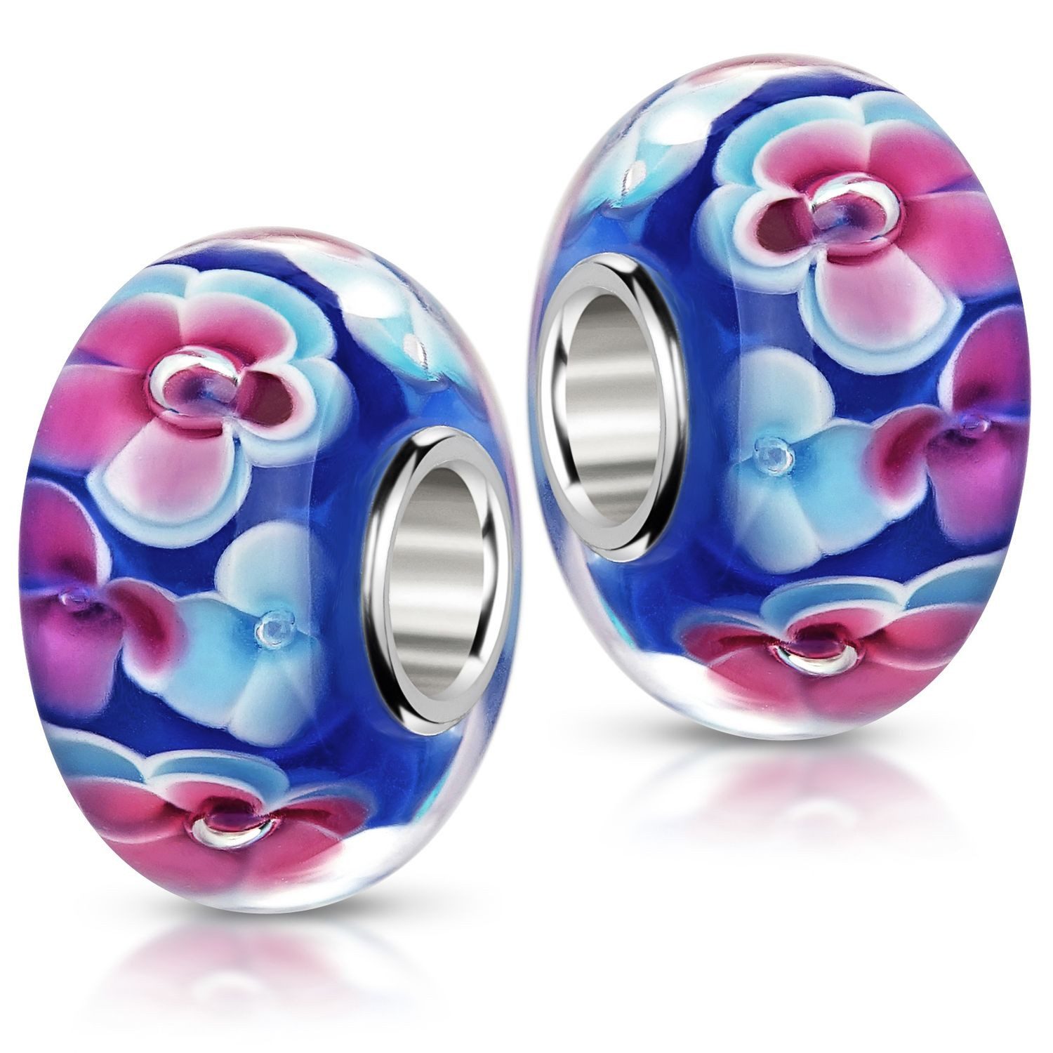 Materia Bead Glasperle Blumen / Blüten Blau Pink Silber 900, Kern aus 925 Sterling Silber – Bild 3 von 4