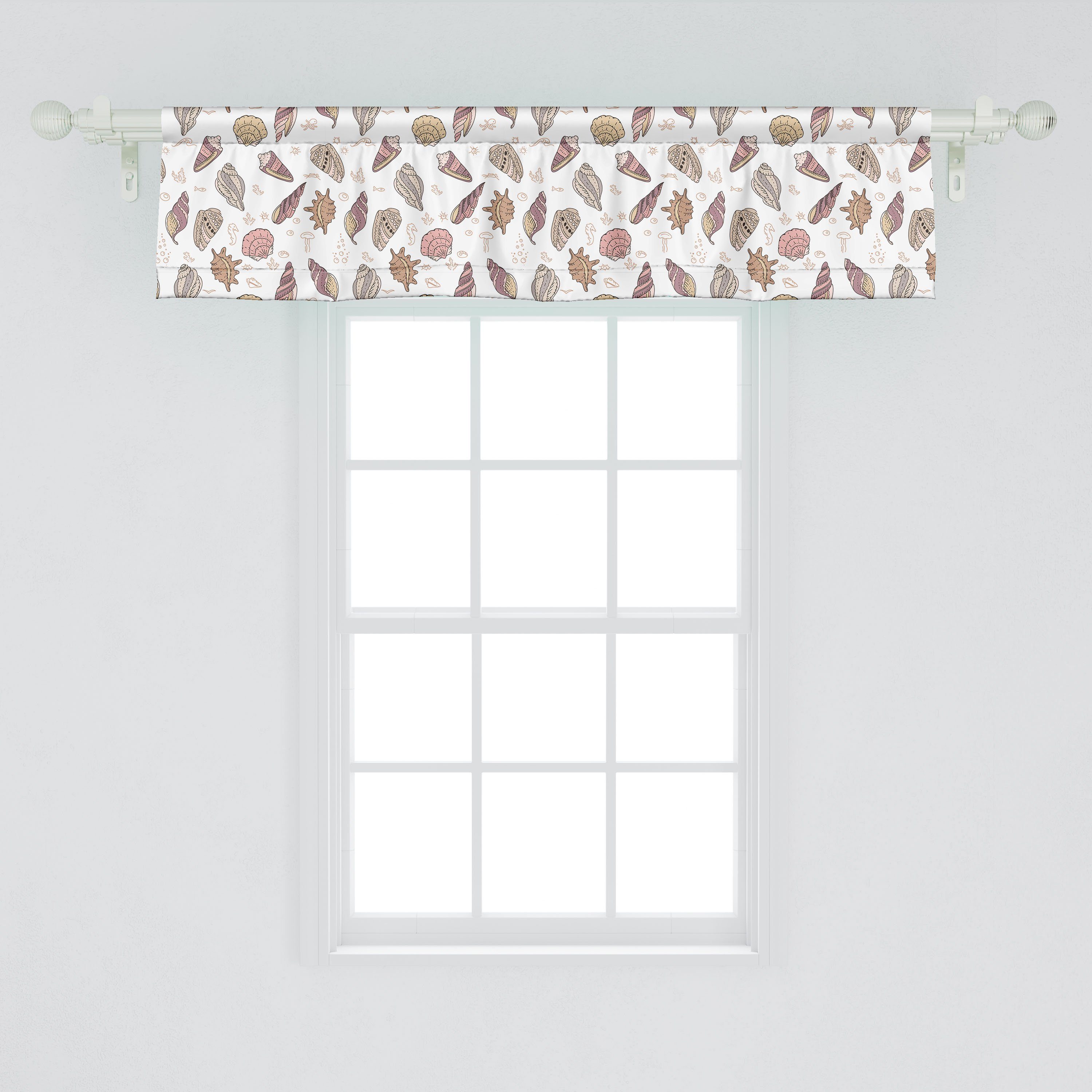 Scheibengardine Vorhang Nautisch Microfaser, für Schlafzimmer Volant Mollusk Küche Dekor Symbole Abakuhaus, Kunst Sun Stangentasche, mit