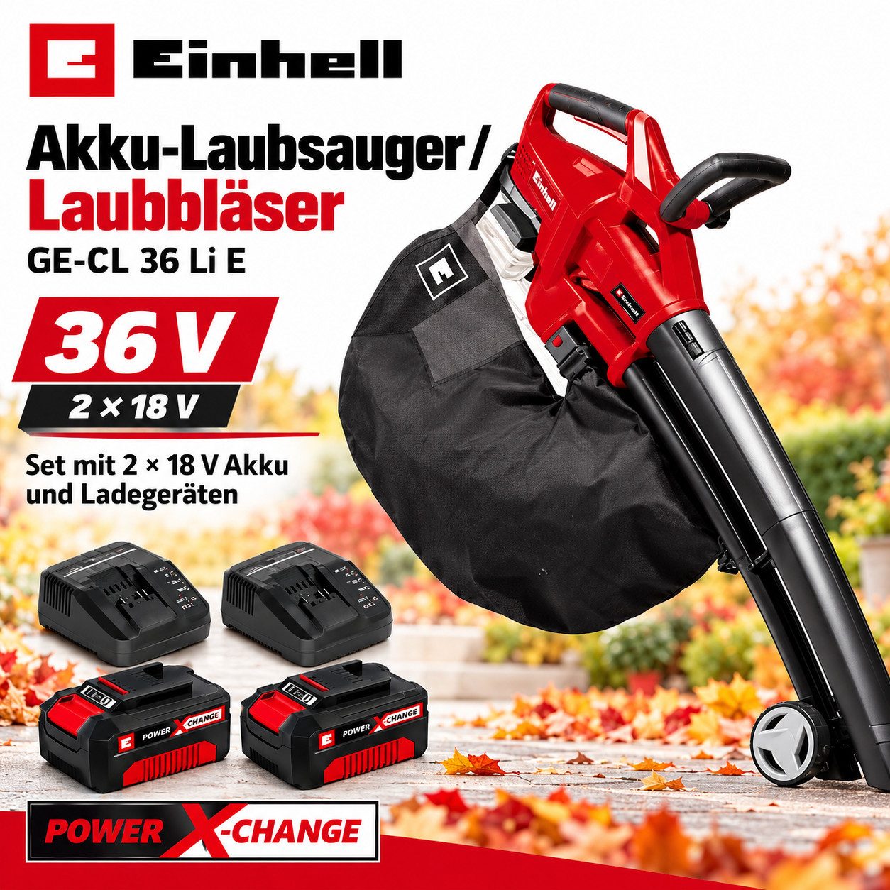 Einhell Akku-Laubbläser Einhell Laubsauger Laubbläser GE-CL 36 Li E-36V 2x 18V Akku, Ladegerät – Bild 2 von 5