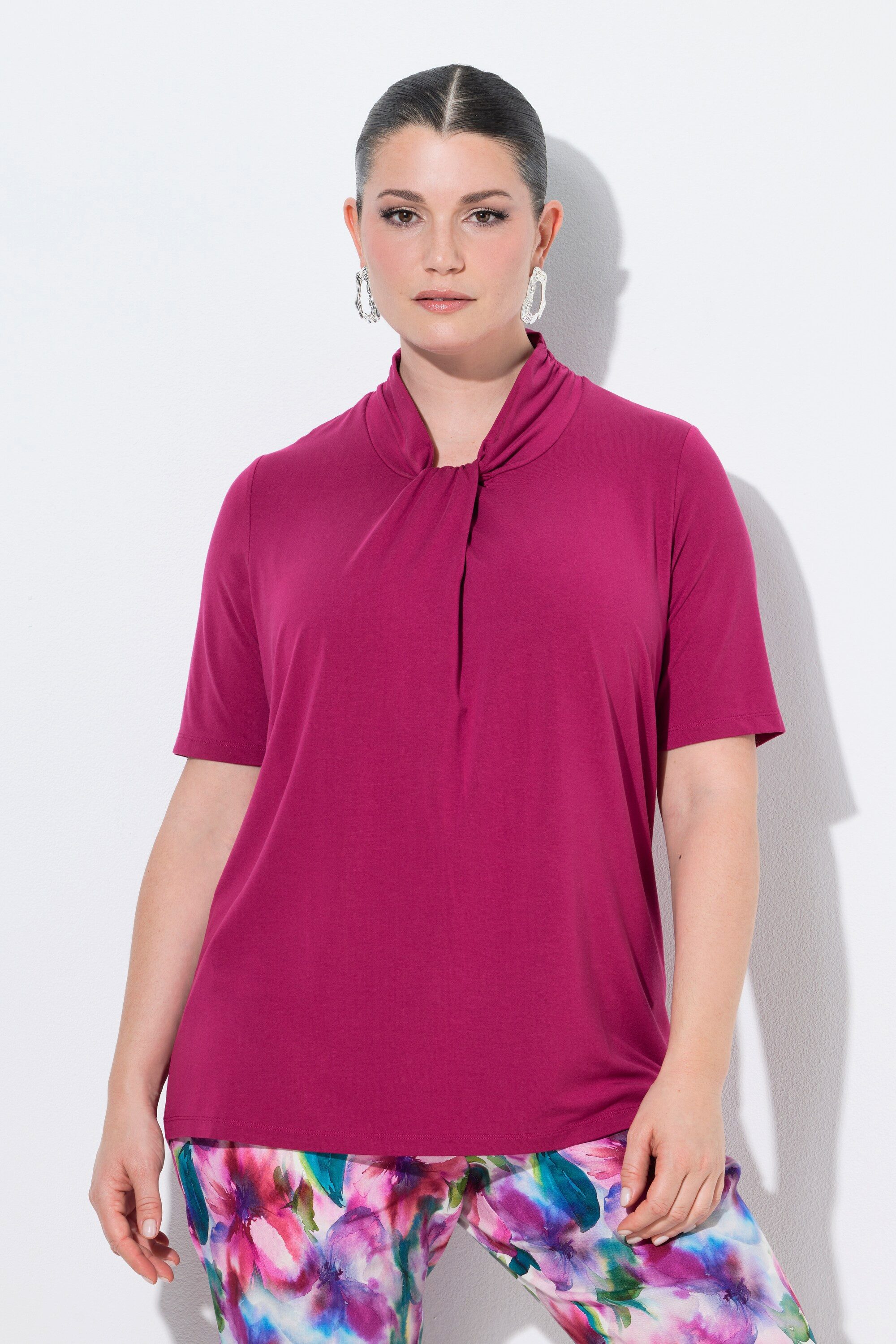 T-Shirt T-Shirt Lyocell Classic Stehkragen Halbarm