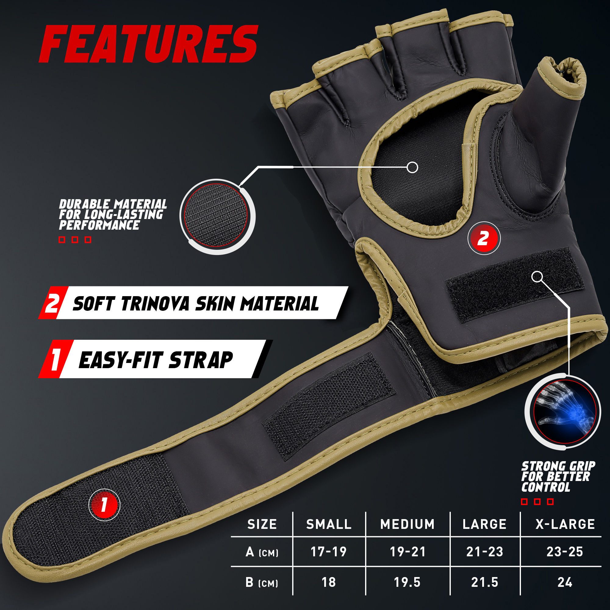 JAG GEARS MMA-Handschuhe MMA-Handschuhe Boxen Kickboxen Grappling und Sparring Handgelenkschutz (Set), Open-Palm MMA Gloves mit High-Density Knöchel- & Handschutz