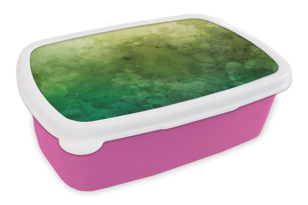 MuchoWow Lunchbox Aquarell - Flecken - Grün, Kunststoff, (2-tlg), Brotbox für Erwachsene, Brotdose Kinder, Snackbox, Mädchen, Kunststoff rosa