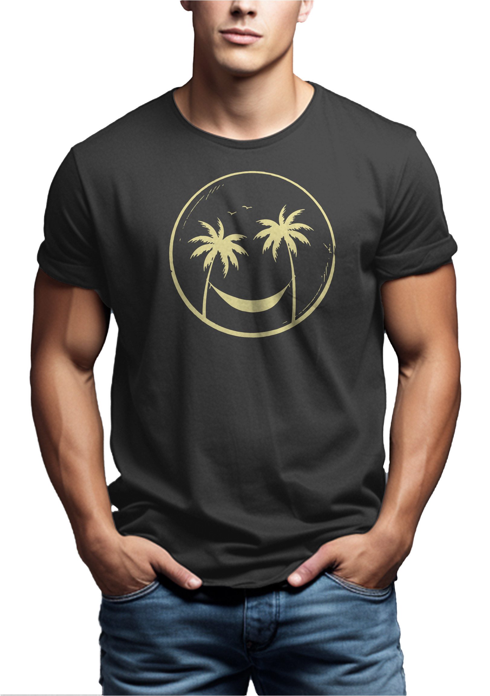 MAKAYA T-Shirt Lustiges Printshirt für Herren – Palmen, Sonne & Strand-Motiv (Schwarz, Blau, Grün, Grau, Blaugrau, S, M, L, XL, XXL, XXXL, XXXXL, XXXXXL) Baumwolle