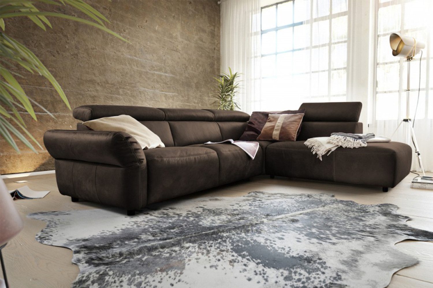 KAWOLA Ecksofa RISO, Couch L-Form rechts oder links Leder Sitztiefenverstellung, 263x240 cm