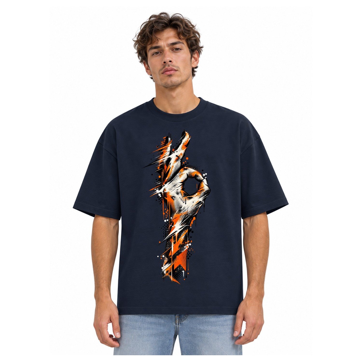 Blondie & Brownie T-Shirt OKHand Herren Oversize T Shirt OK Zeichen mit Frontprint (Einzelartikel) Urbaner Gestenstil mit Akzentgrafik