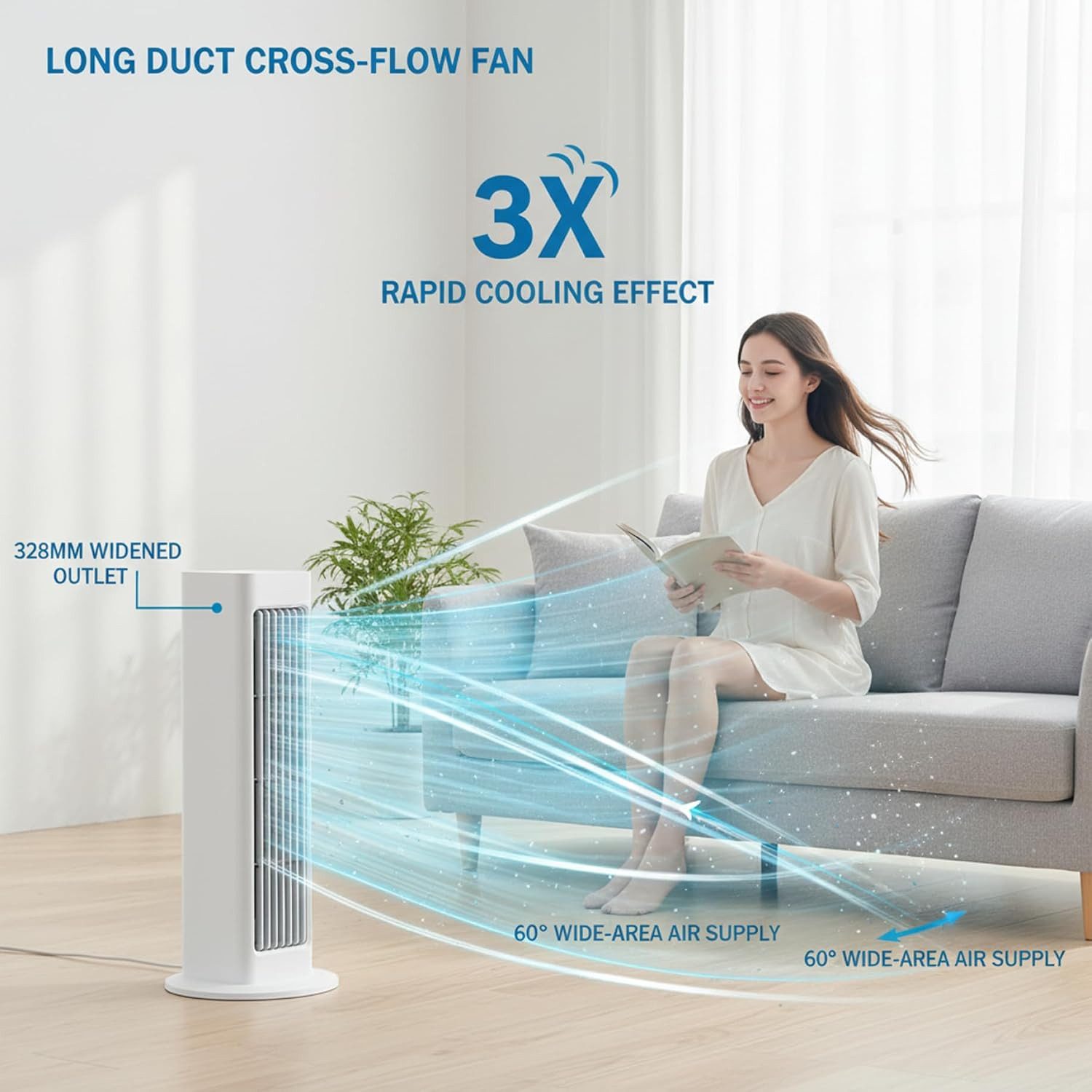 MOPUEA Akku-Standventilator Mini Luftkühler tragbar Akku 4000mAh leise 60 Grad Oszillation, Kabellos, leise, flexibel nutzbar, ideal für kleine Räume