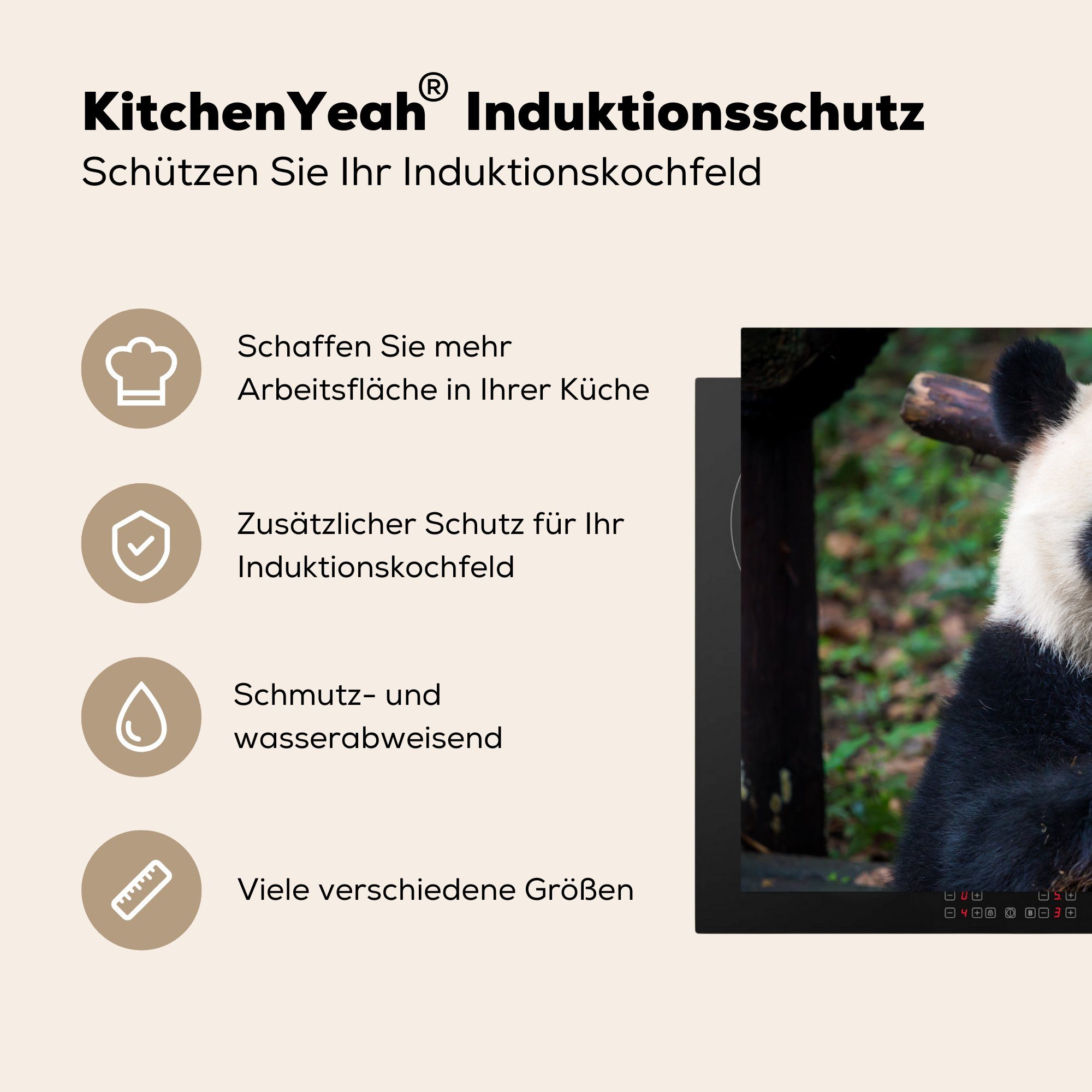 MuchoWow Herdblende-/Abdeckplatte - Induktionskochfeld 81x52 die Bambus - Natur, tlg), Vinyl, Schutz Ceranfeldabdeckung (1 cm, für Panda küche