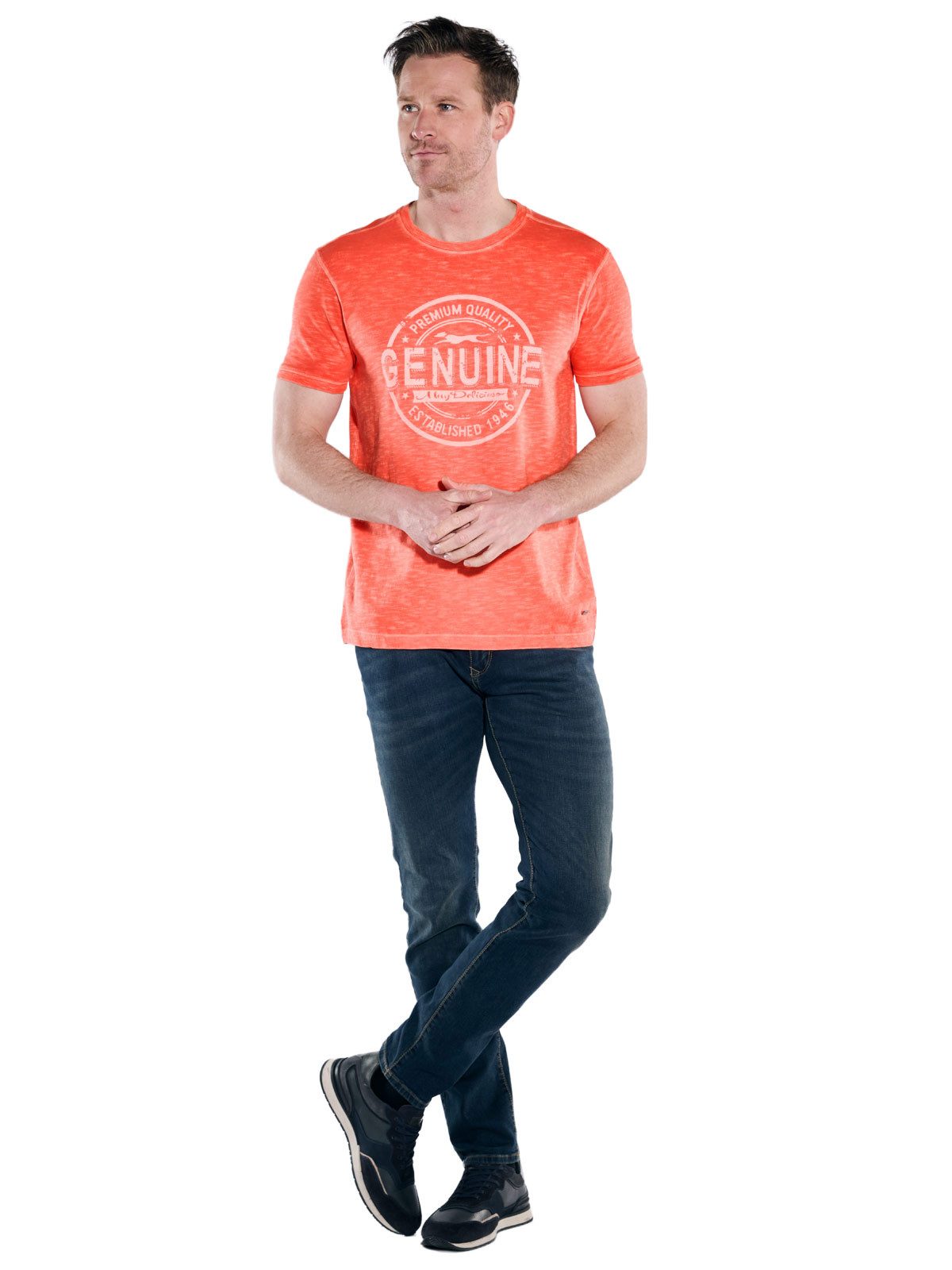 Engbers T-Shirt Herren Rundhals Print T-Shirt mit Flammstruktur, Hellrot