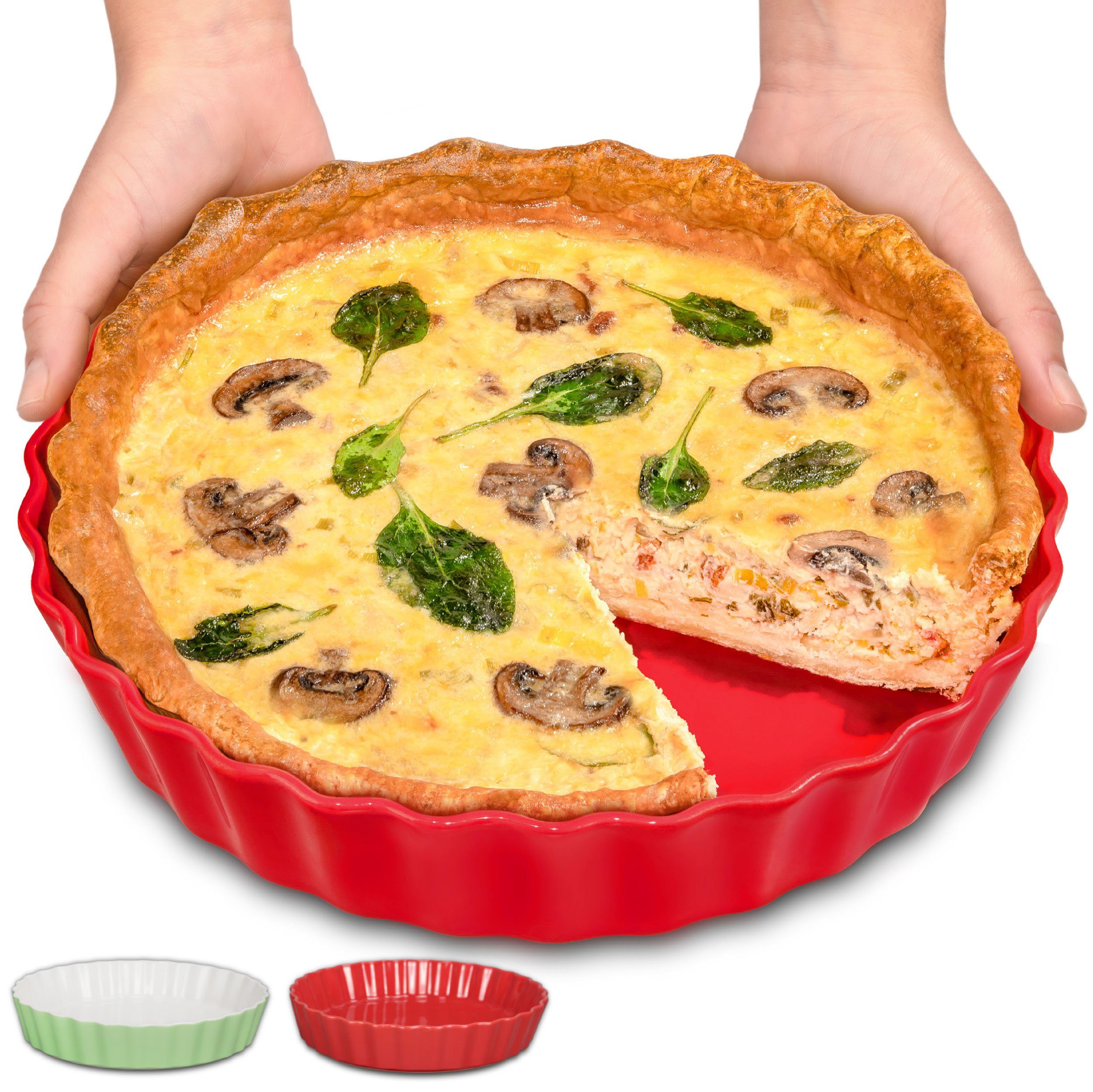 Praknu Auflaufform Tarteform - ø 28cm Hoher Rand - Form für Quiche, Pie, Backform Rund, Porzellan - Keramik, (1-St), Mit Antihaftbeschichtung - Einfach zu Reinigen - Plastikfrei Verpackt