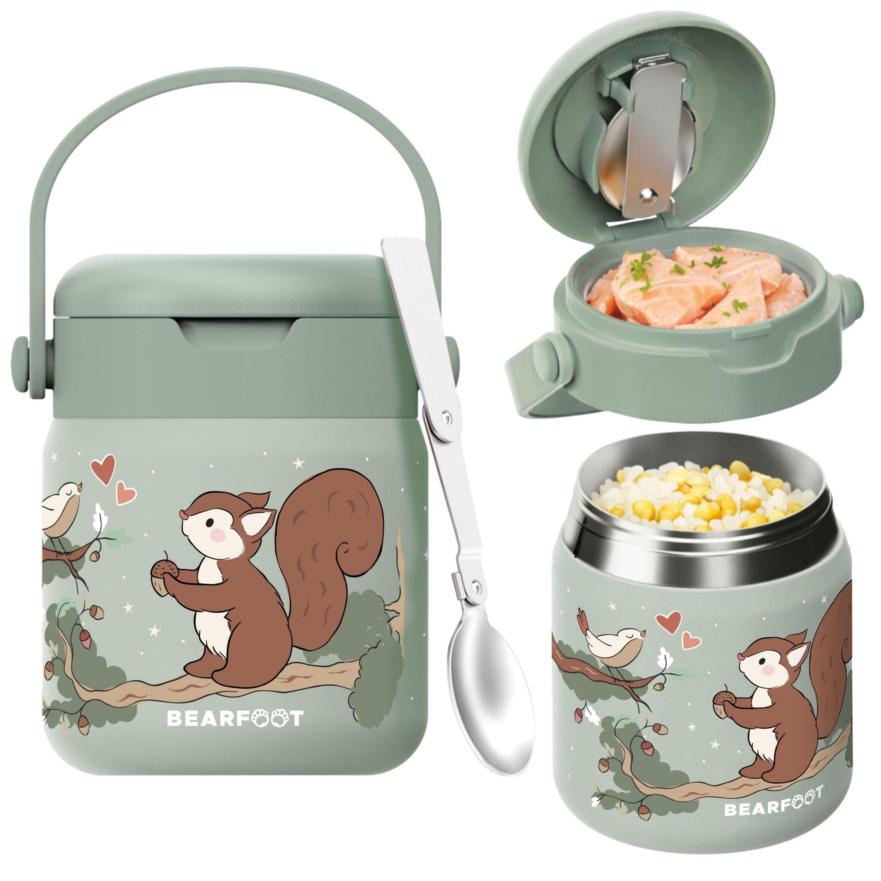 BEARFOOT Trinkflasche Thermobehälter Kinder Edelstahl - Eichhörnchen Sabei, Thermobehälter, auslaufsicher, Edelstahl, Food jar, BPA-frei
