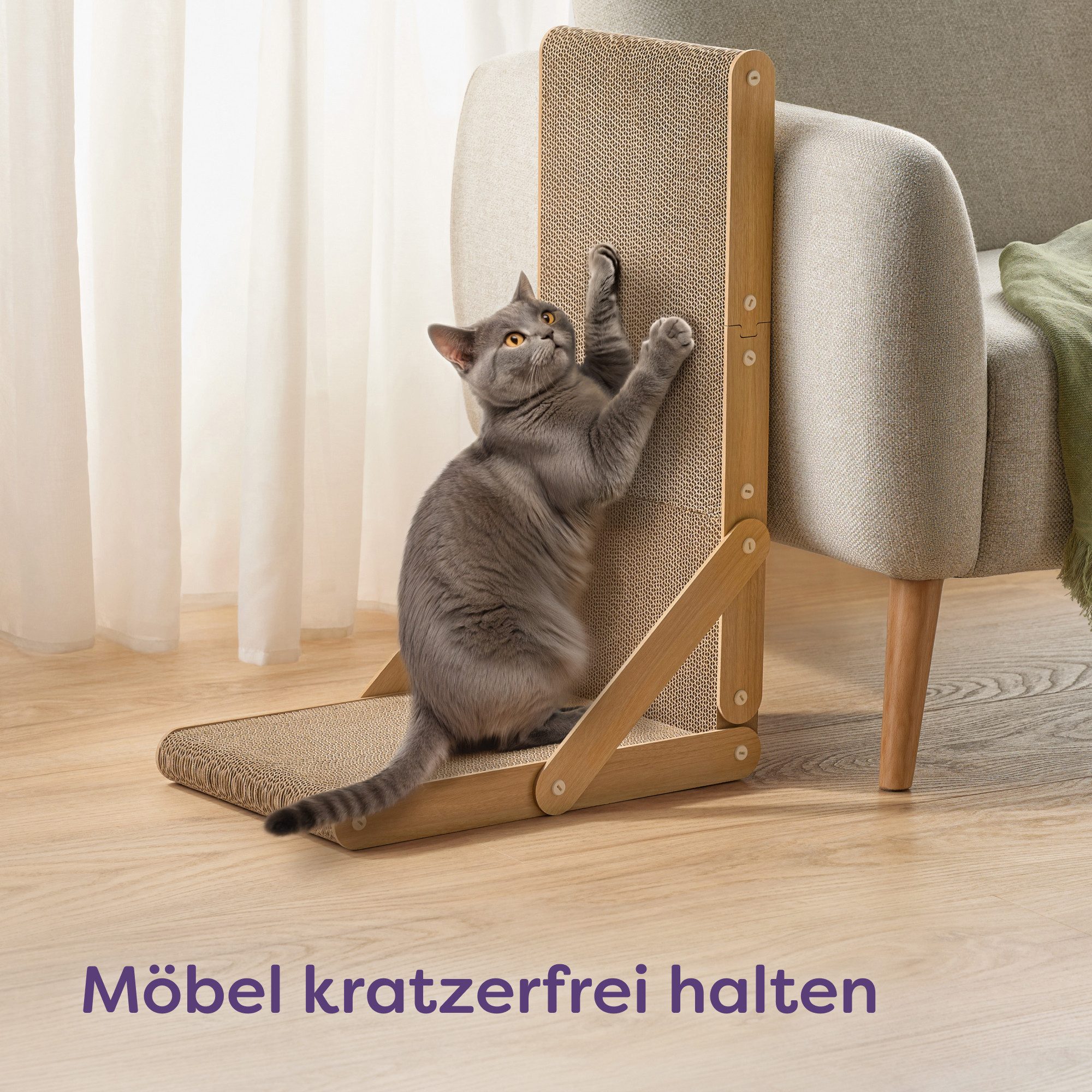 Knupis Kratzbrett Kratzbrett Katze Groß 68 cm – L förmige Kratzpappe für Katzen, (1-tlg), ‎Kippsicher, Leichtgewichtig, Kratzfest, Rutschfest, Einfacher Aufbau