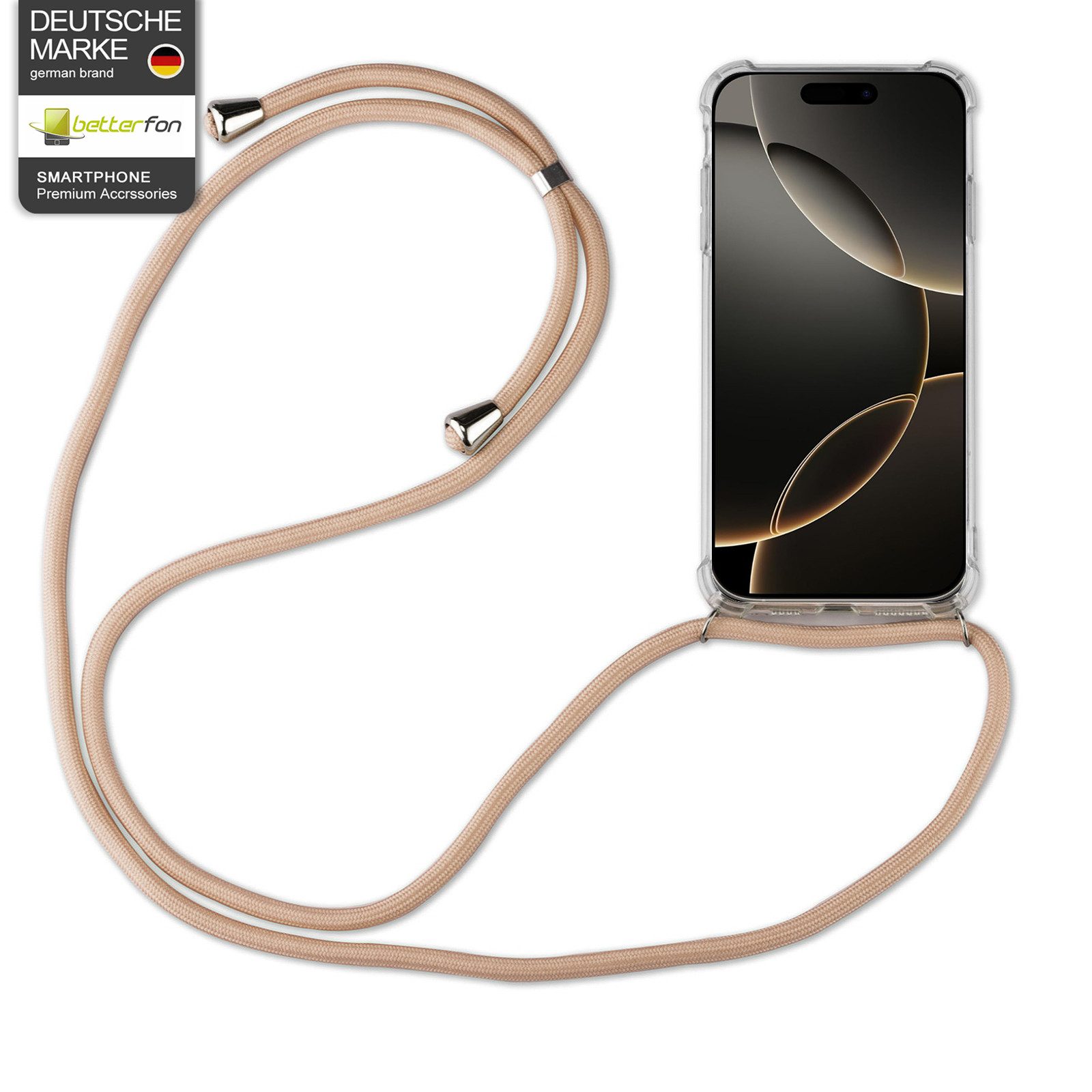 betterfon Handykette für Apple iPhone 16/ Pro/ Pro Max/ Plus Handyhülle mit Band & Kordel, Hände frei – mit Silikonhülle & Schnur für flexiblen Alltag