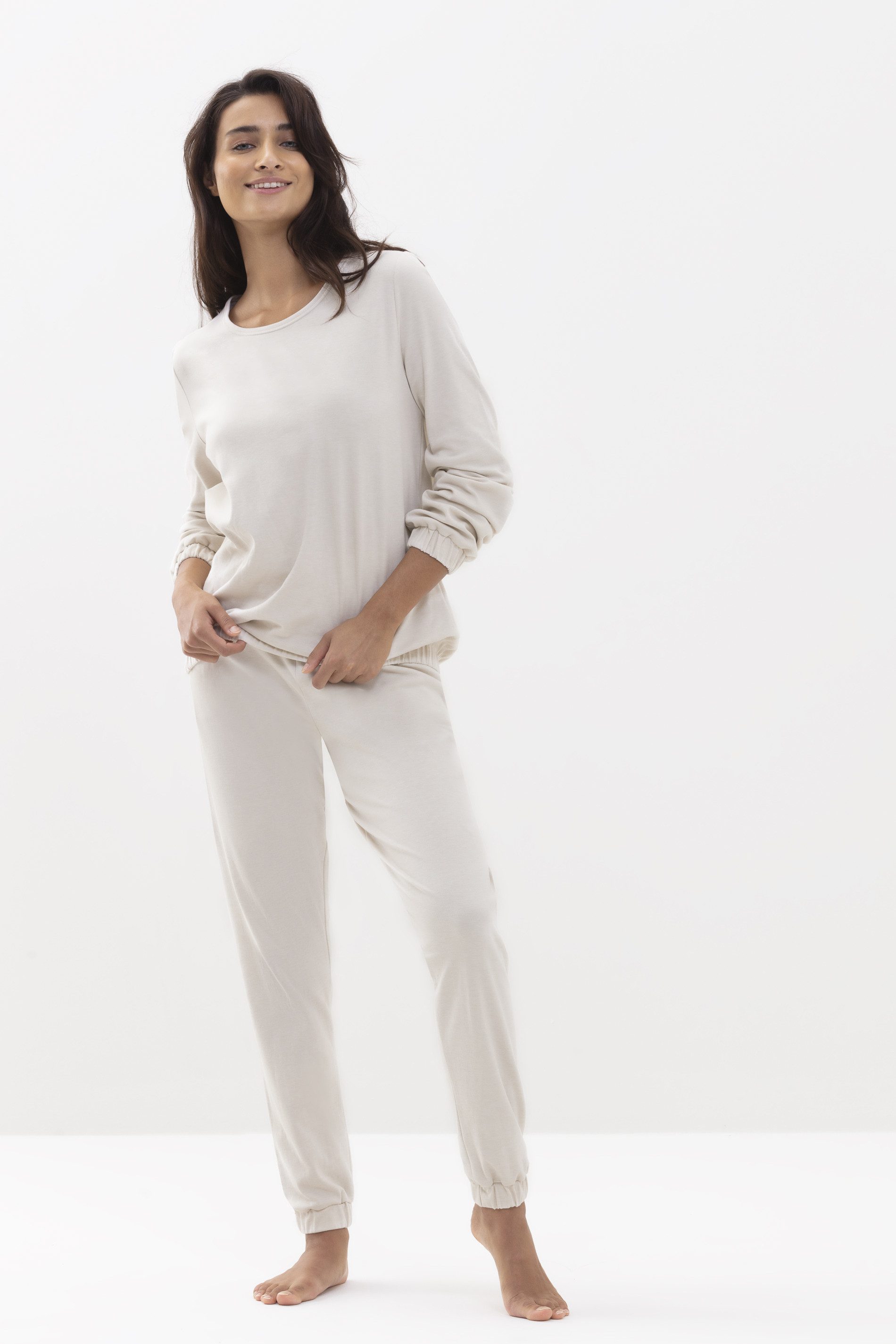 Mey Pyjamaoberteil Mey Damen Shirt langarm Serie N8TEX 2.0 Uni (1-tlg) Basic Shirt, zeitloses Design, Baumwoll-Mix, Rundhals