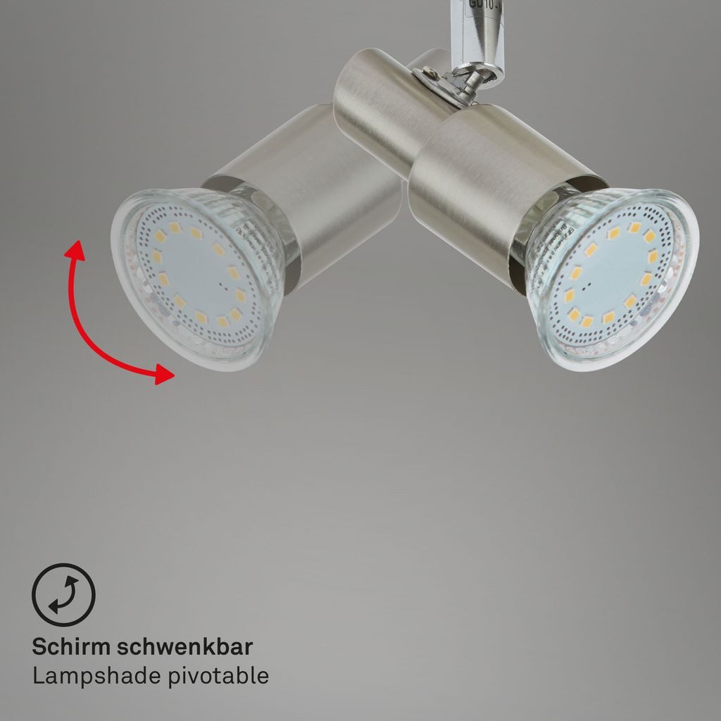 Briloner Leuchten LED Deckenleuchte 2907-022, LED wechselbar, 2700K - Extra-Warmweiß, matt-nickel, GU10, Deckenlampe