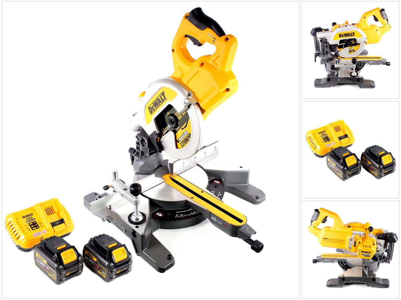 DeWalt Akku-Kapp-Gehrungssäge DCS 777 T2 XR FlexVolt 54 V Akku Paneelsäge 216 mm + 2x Akku 6,0 Ah +