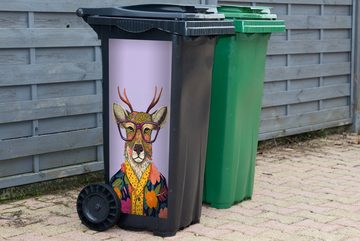 MuchoWow Wandsticker Hirsche - Tiere - Blumen - Hippie (1 St), Mülleimer-aufkleber, Mülltonne, Sticker, Container, Abfalbehälter