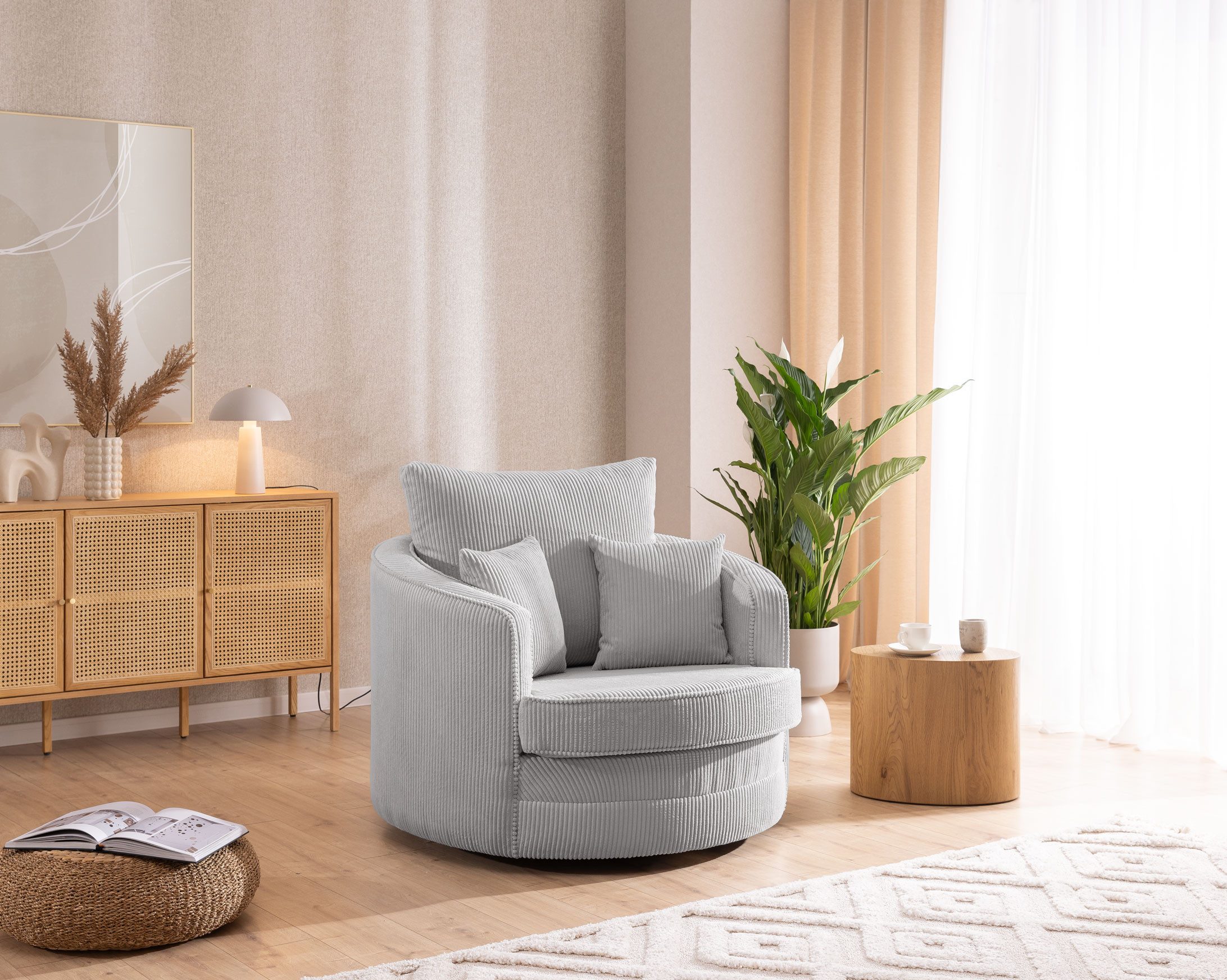 S-Style Möbel Drehsessel Ted Love Seat XXL 360 Grad drehbar aus Cord-Stoff, günstig online kaufen