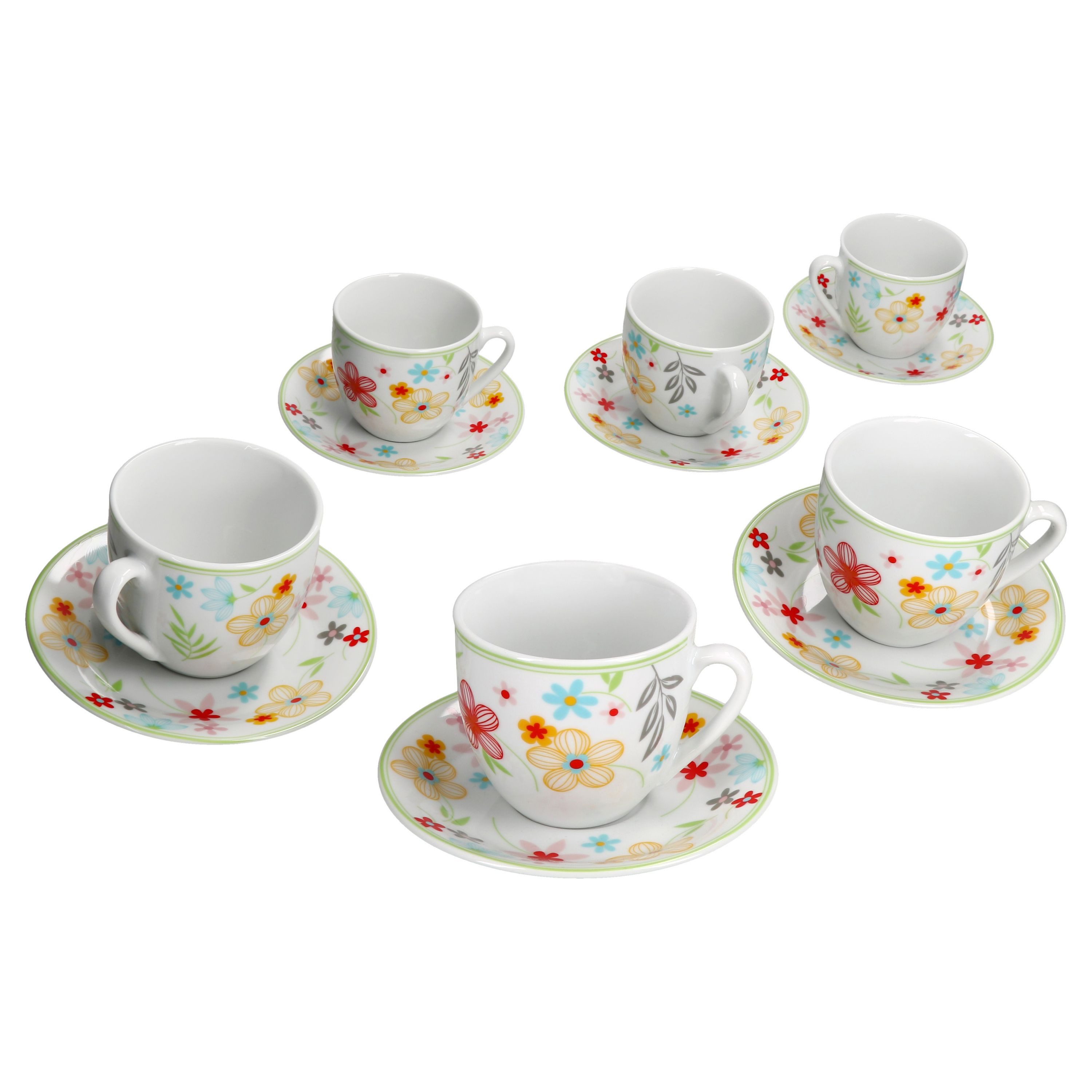 MamboCat Tasse 6er Set Variant Blümchen Kaffeetassen mit Untertassen für 6 Personen, Porzellan