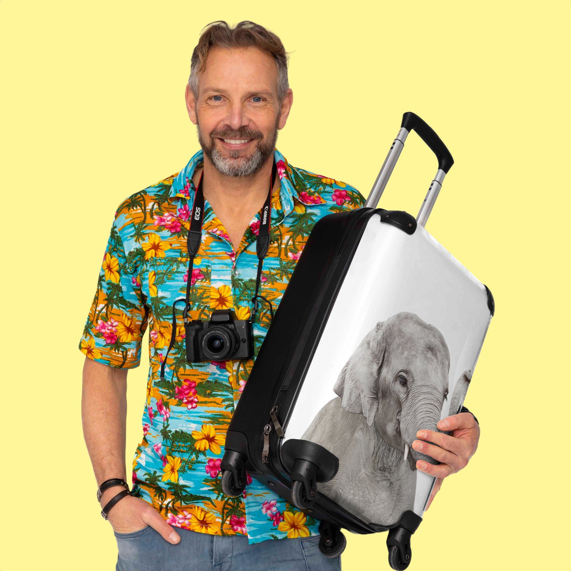 4 Rollen NoBoringSuitcases.com© mit 4 - Elefant 55x35x20cm Tiere Reisekoffer - - Rollen, Natur, Handgepäck Kleine Rollkoffer Trolley Grau Cabin Handgepäckkoffer -