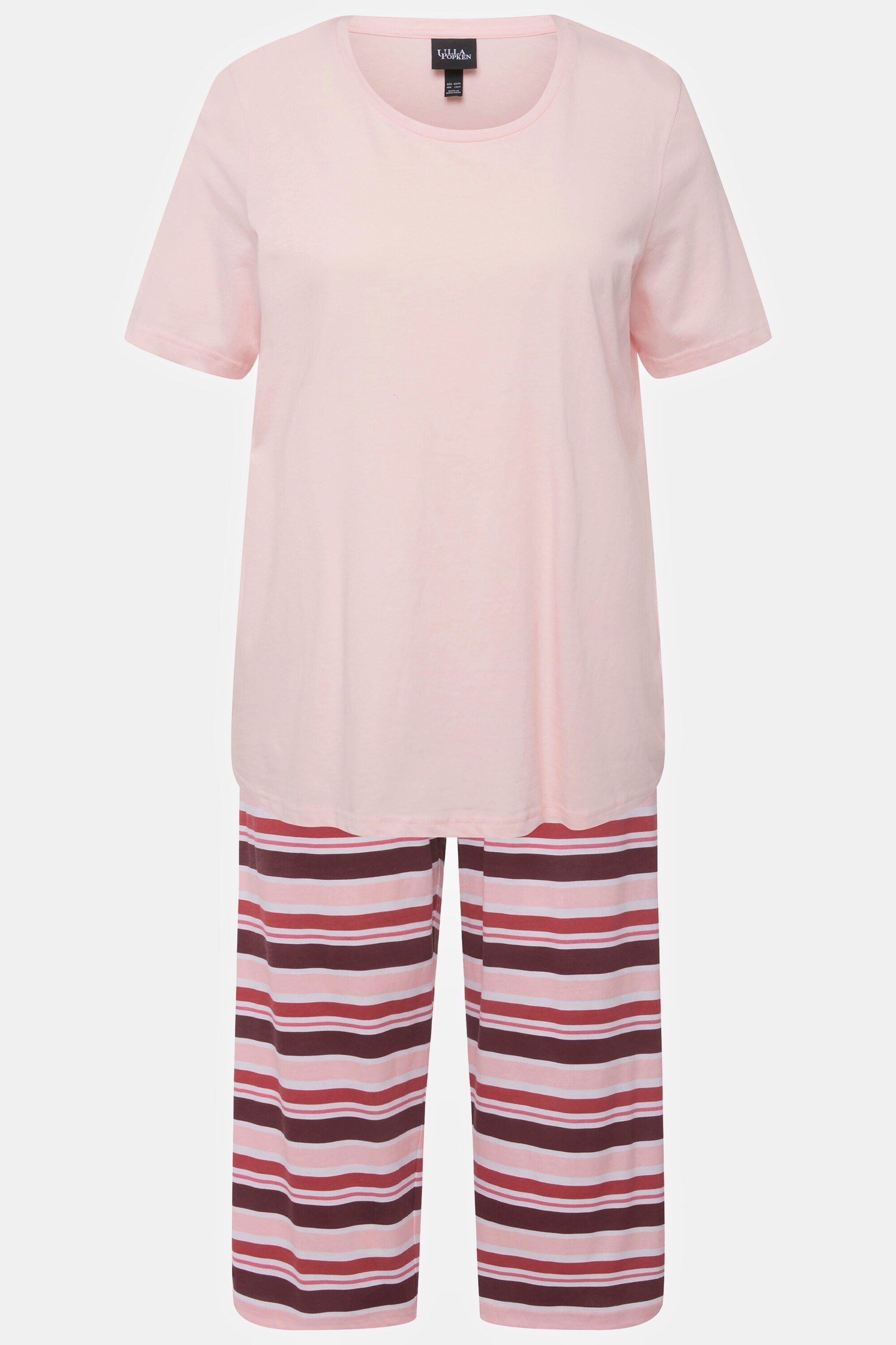 Ringel rosa Rundhals 3/4-Hose Ulla Halbarm blasses Pyjama Popken Pyjama