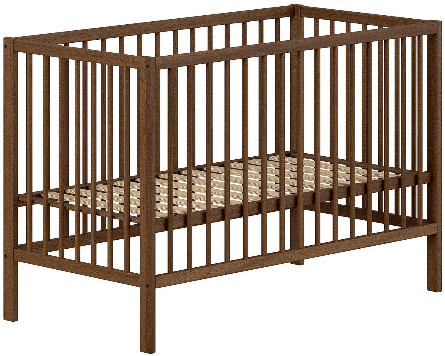 Vipack Babybett DINO, ideal für Ihr Kinderzimmer, Made in Europe, Buche massiv, 60/120cm, Liegehöhe 3-fach höhenverstellbar, Buche Nussbaumfarbig