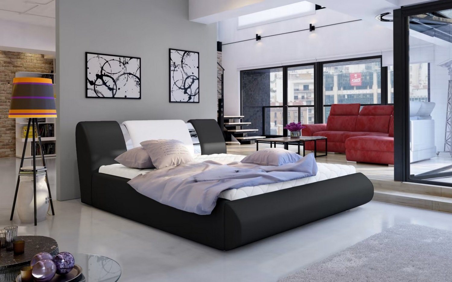 JVmoebel Bett, Bett Polsterbett Design Luxus Modern Textil Schwarz Schlafzimmer
