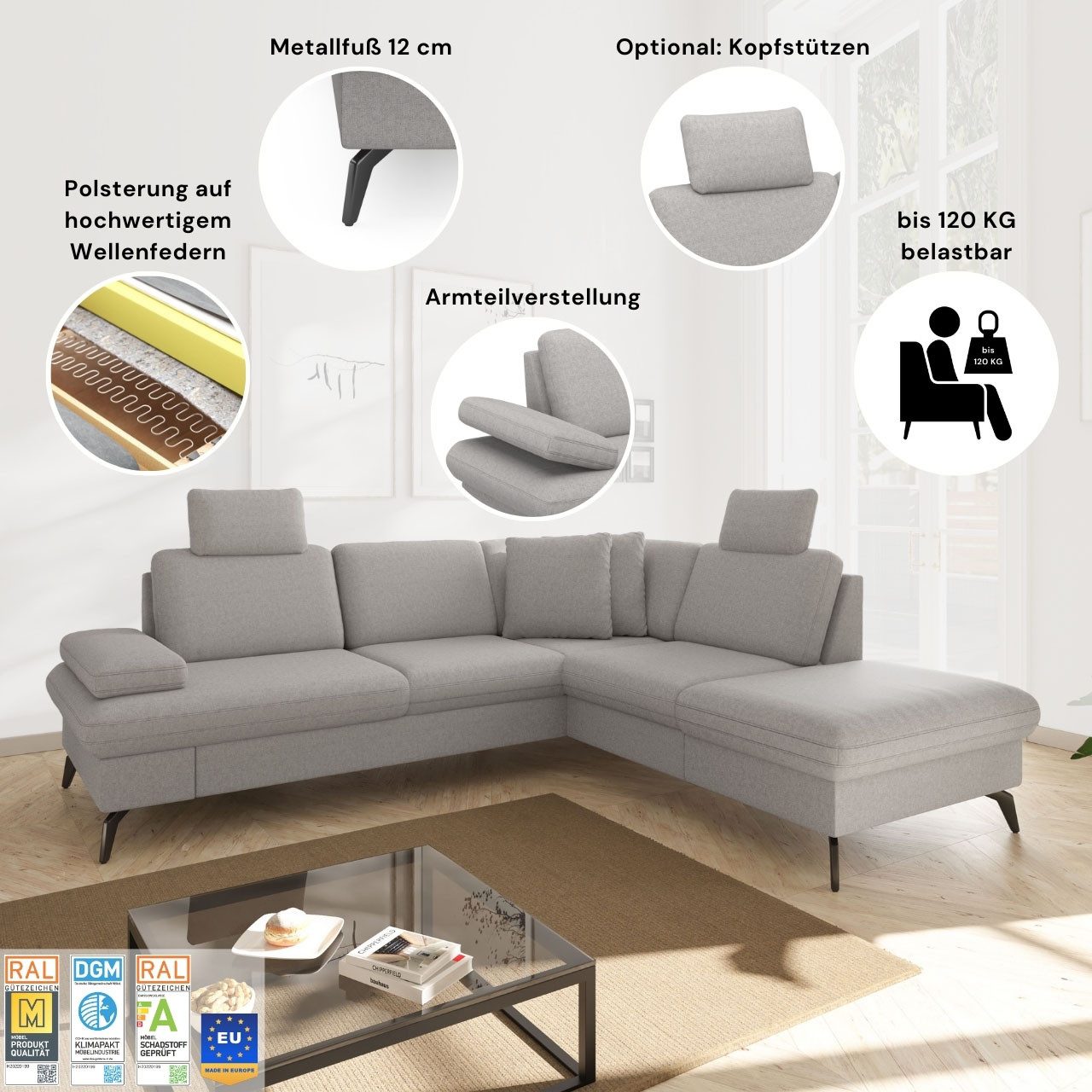 sit&more Ecksofa Morris Jubi L-Form, B: 247 cm, mit Armteilfunktion & 1 Zierkissen, optional Bettfunktion