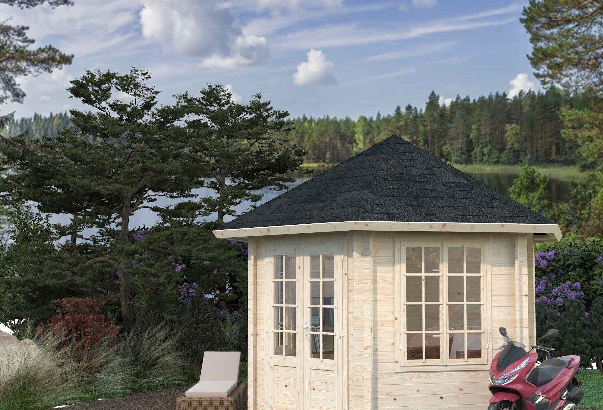 Thumbnail - Palmako Gartenhaus Pavillon Hanna, BxT: 385x385 cm, naturbelassen