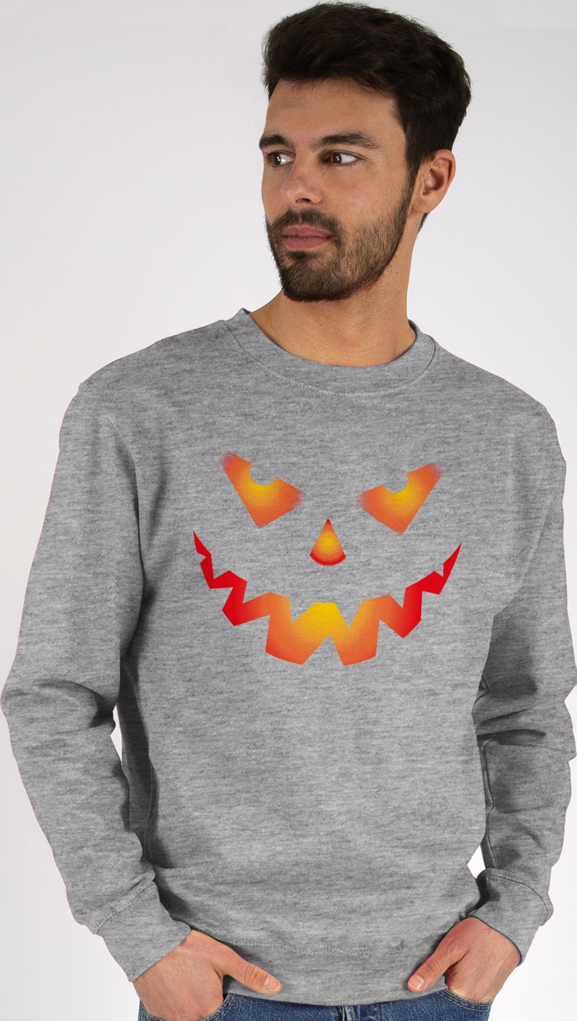 Shirtracer Sweatshirt Halloween Kürbis Gesicht Gruseliger Kürbisgesicht Gruselig Böse (1-tlg) Halloween Kostüme Damen 2 Grau meliert