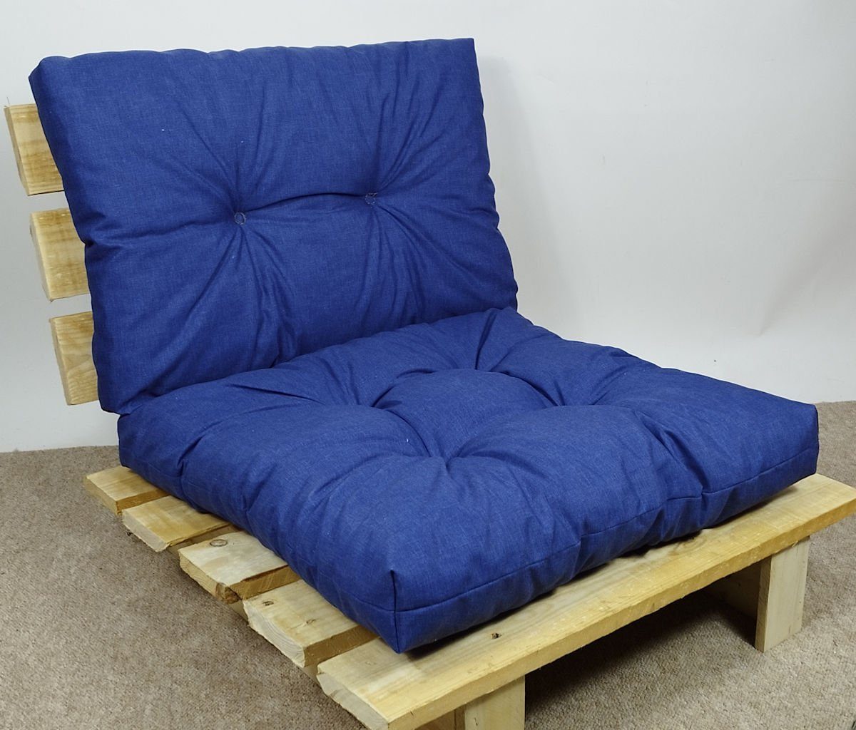 Set Rattanmöbel, Kissen dunkel / für Sitzkissen blau + Sitz PE Polster - Rücken Rattani