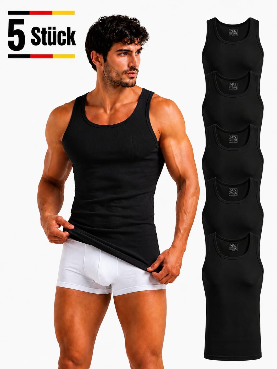 NERS Unterhemd Herren 5er Pack aus 100% Baumwolle Tank Top, formstabil & atmungsaktiv (Packung, 5-St., 5er-Pack) PREMIUM Unterhemden & Achselshirts – Feinripp in Geschenkbox