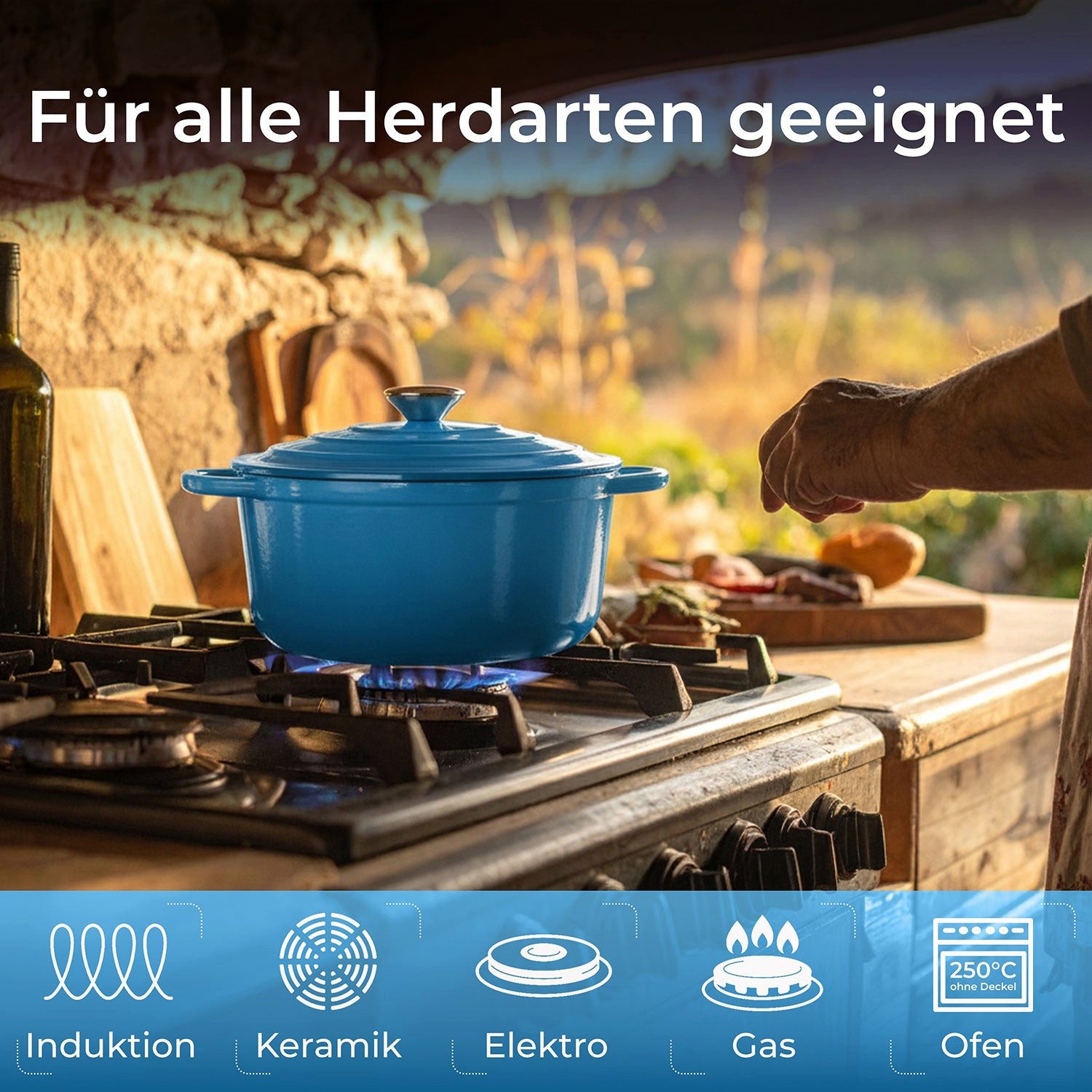 KLAMER Bräter Gusseisen Bräter 5 L, Gusseisen-Topf 25 cm backofengeeignet, Emaille …, Gusseisen, Exzellente Hitzeverteilung, Intensive Aromabildung, 5 Liter