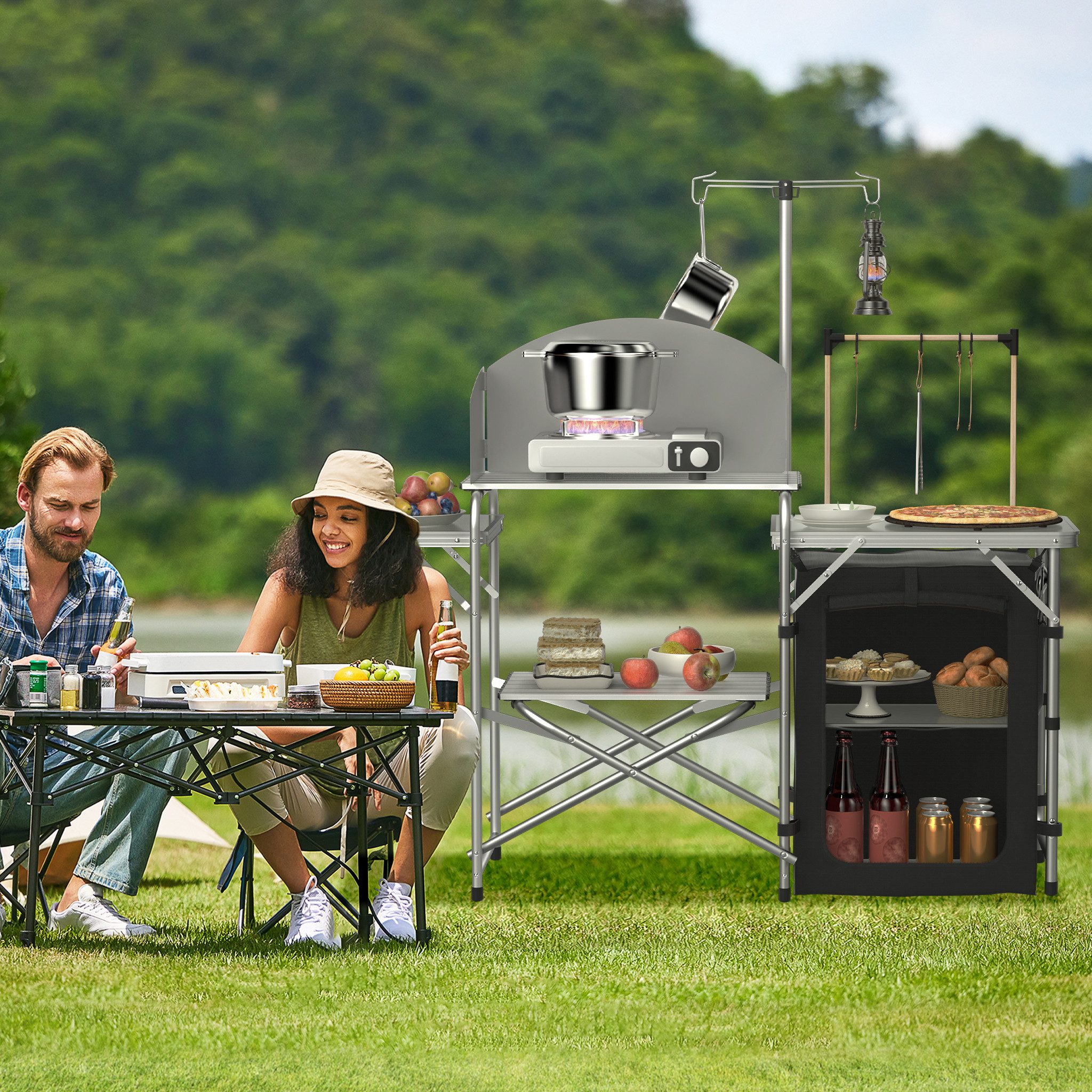 FIVMEN Campingschrank Ablagegestell Grilltisch Campingtisch Aluminiumgestell Tragbar mit Transporttasche