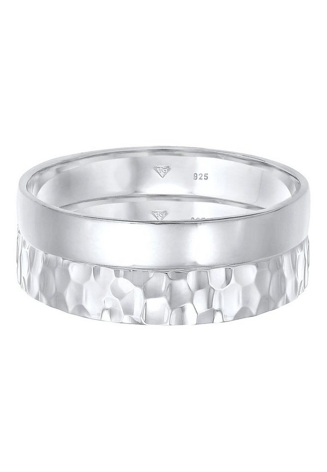 Kuzzoi Ring-Set Kuzzoi Ring Set Basic Gehämmert 925 Silber, Freundschaft,  Herrenring, Ringbreite je ca. 4 mm