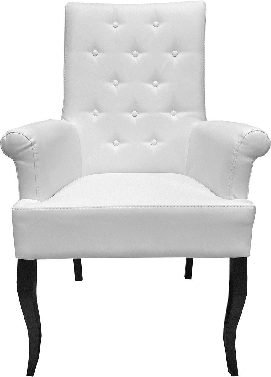 Casa Padrino Esszimmerstuhl Chesterfield Neo Barock Esszimmerstuhl Weiß / Schwarz - Kunstleder Stuhl mit Armlehnen - Barock Möbel | Stühle