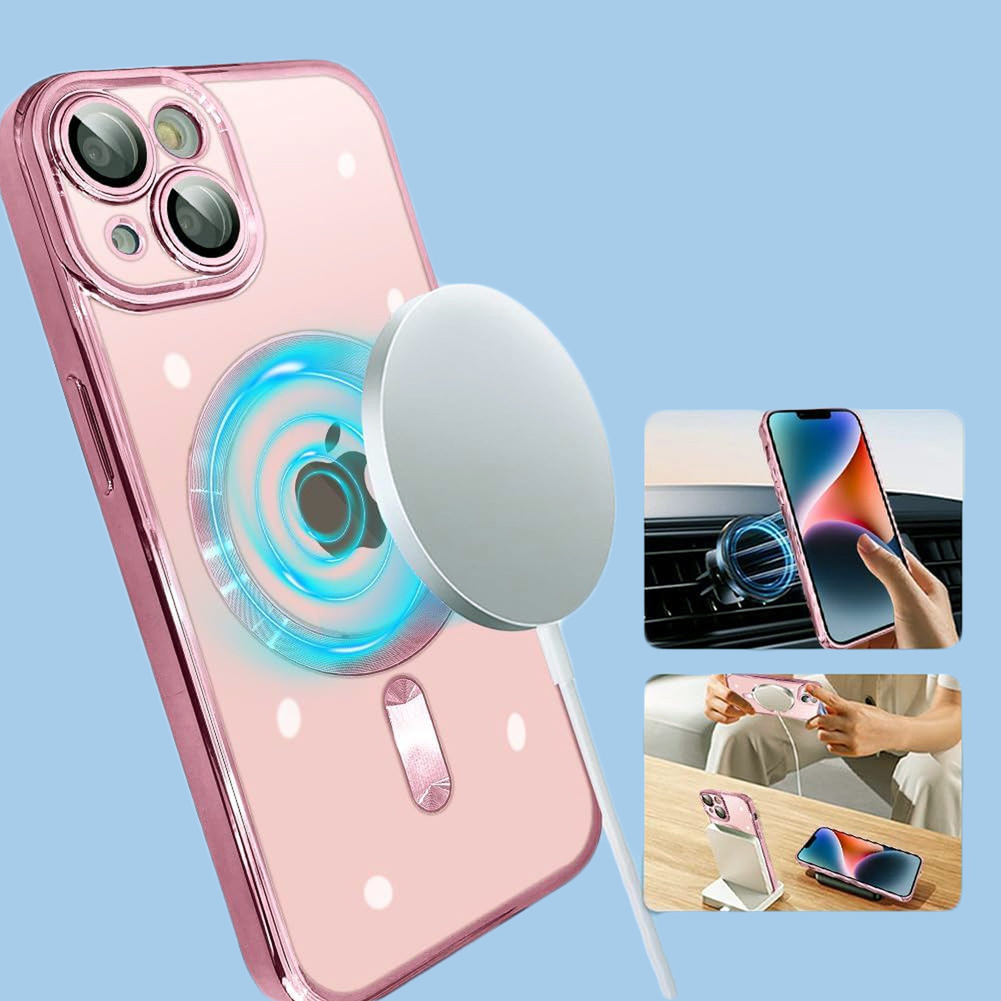 Wörleonline Handyhülle für Apple iPhone 14 mit integriertem Kameraschutz, TPU Schutzhülle, MagSafe kompatible Hülle