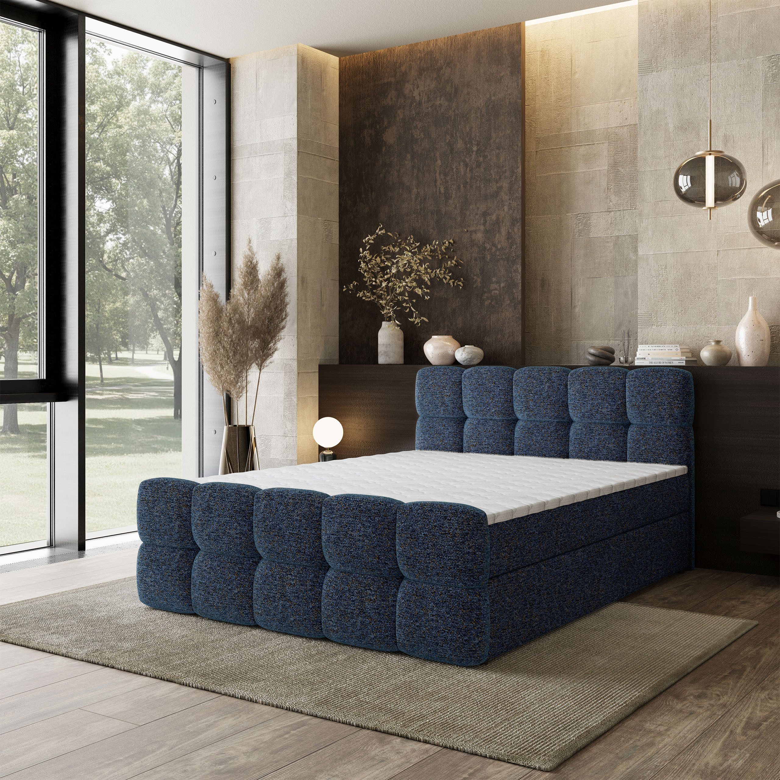 Masseno Boxbett BRUME 160x200 cm mit Bonell Matratze und Topper, Doppelbett, Polsterbett mit Kopfteil, Boxspringbett