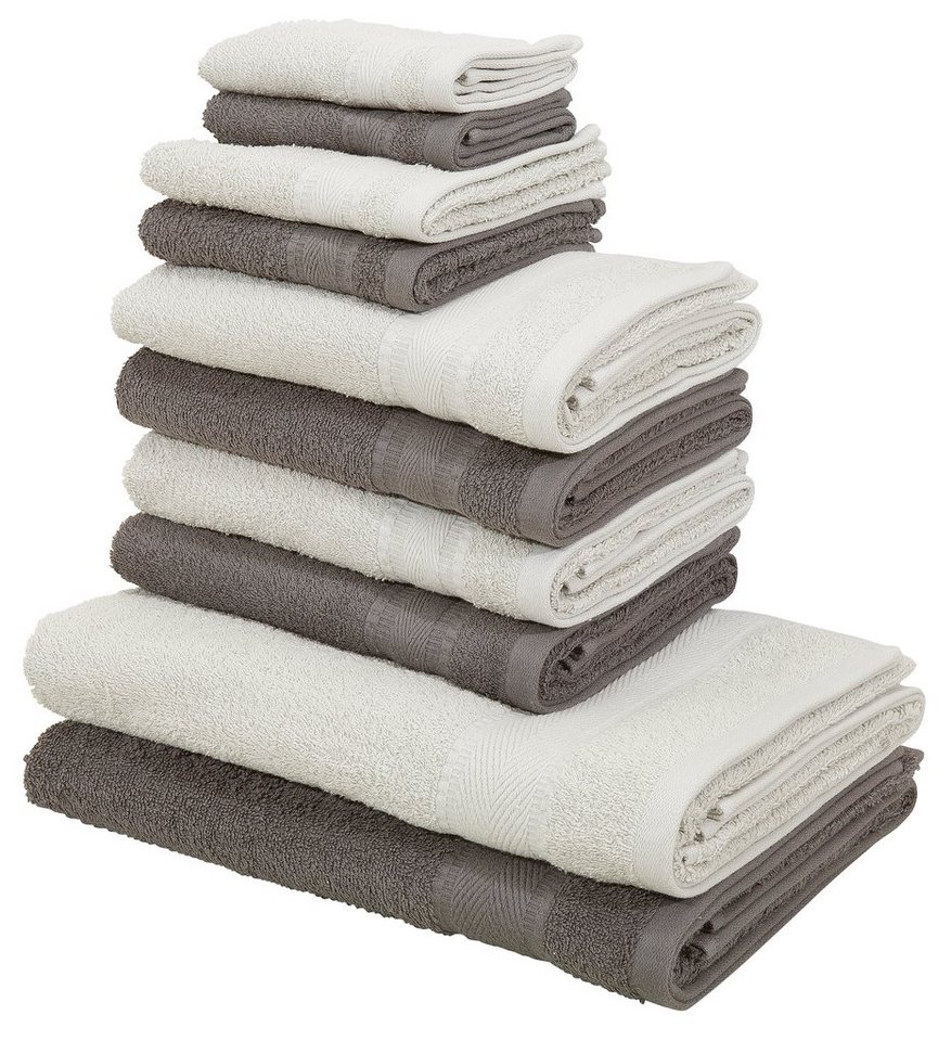 my home Handtuch Set Afri, Walkfrottee, (Set, 10-tlg), zweifarbig,  Handtücher aus 100% Baumwolle, weich, mit Bordüre