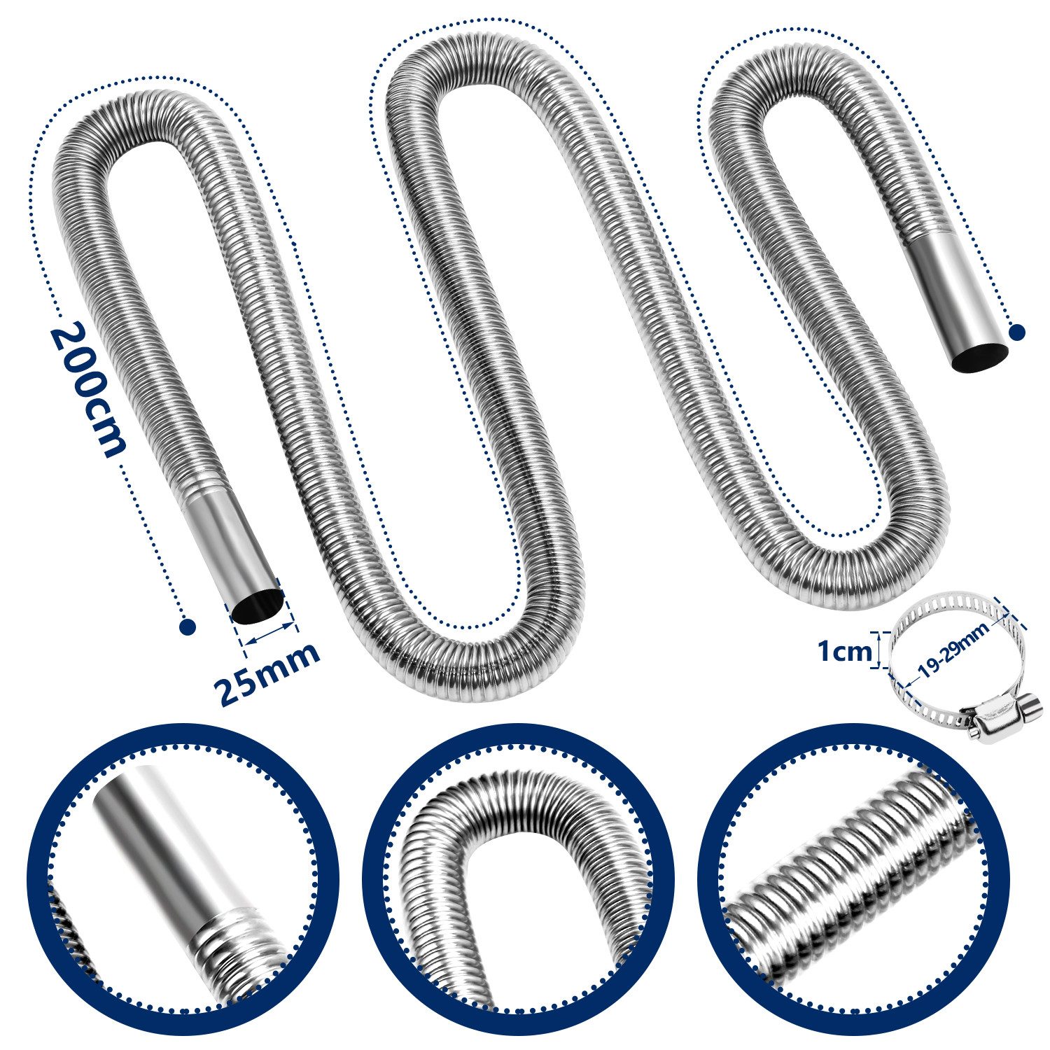 Clanmacy Heizlüfter 200cm φ25mm AbgasschlauchAbgasschalldämpfer Edelstahl A günstig online kaufen