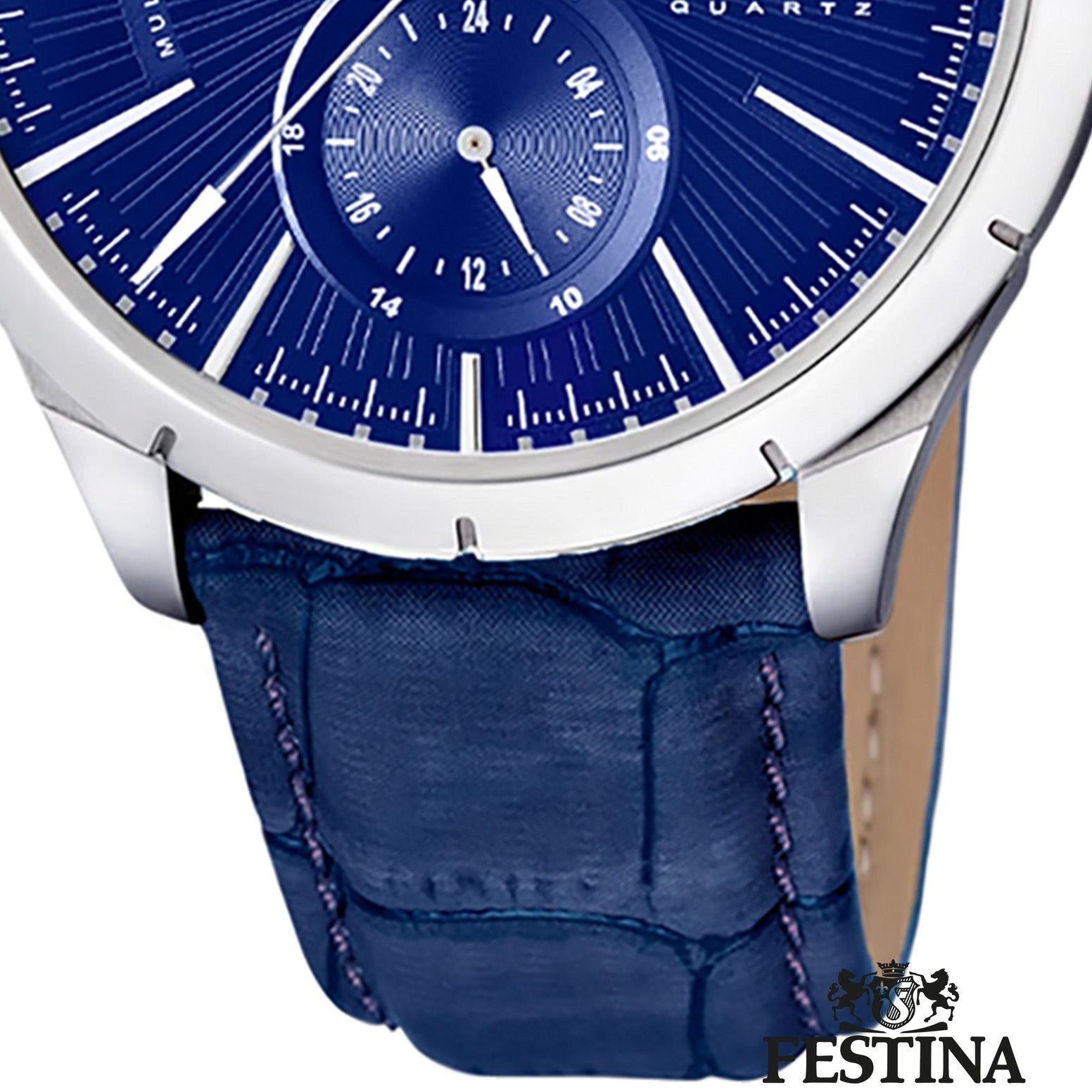 UF16573/X Herren rund, Herren Elegant Armbanduhr Festina Multifunktionsuhr Festina blau Uhr schwarz Lederarmband F16573/X,