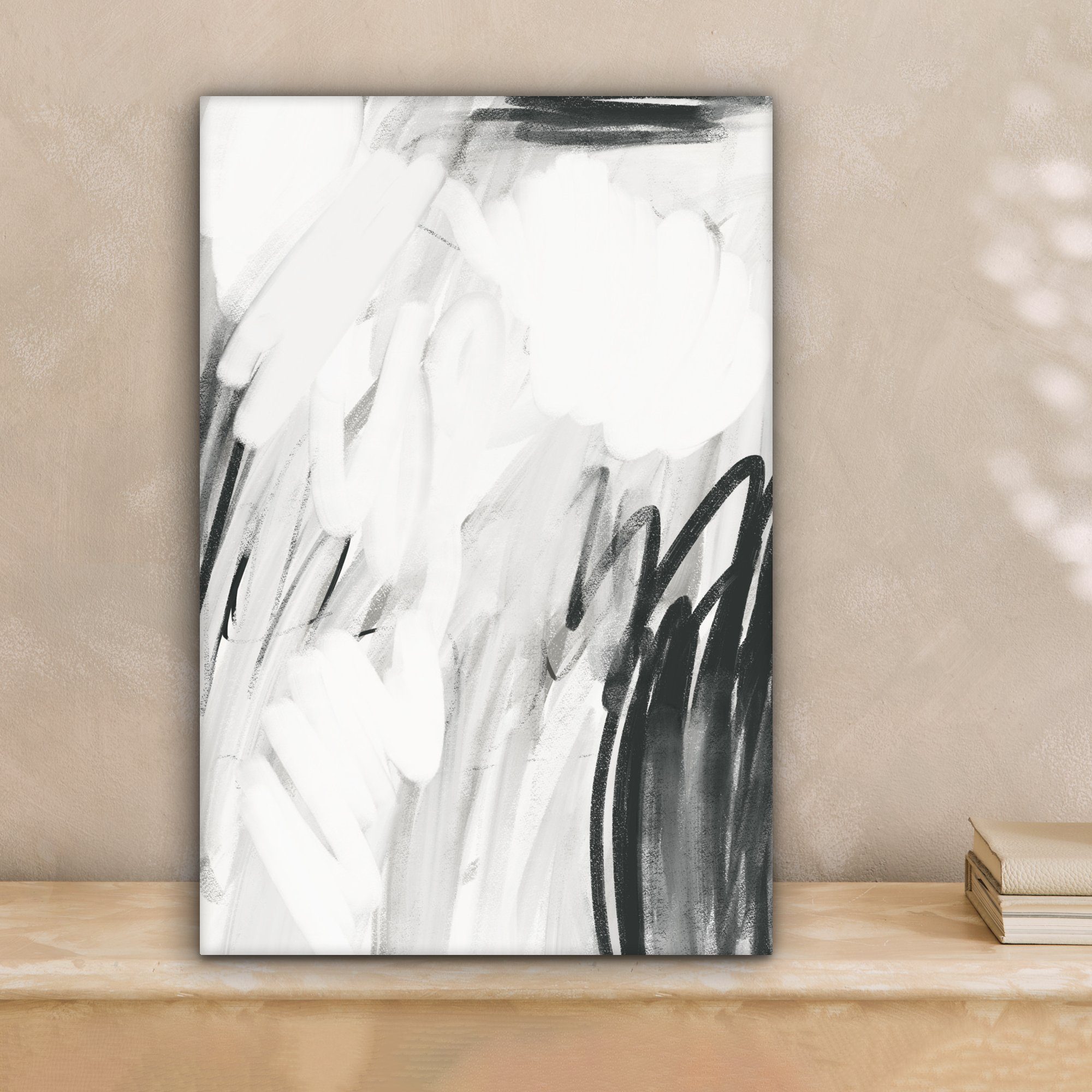 Schwarz Gemälde, Grau, 20x30 Leinwandbild Kunst inkl. Weiß - St), cm OneMillionCanvasses® bespannt Zackenaufhänger, fertig (1 - Leinwandbild -