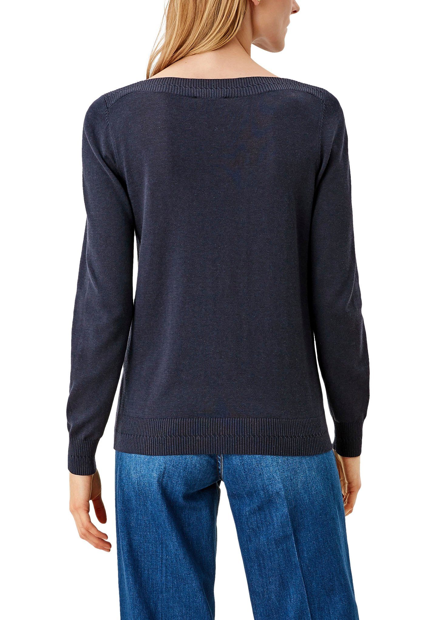 s.Oliver Strickpullover mit dekorativer Rippblende am navy Ausschnitt