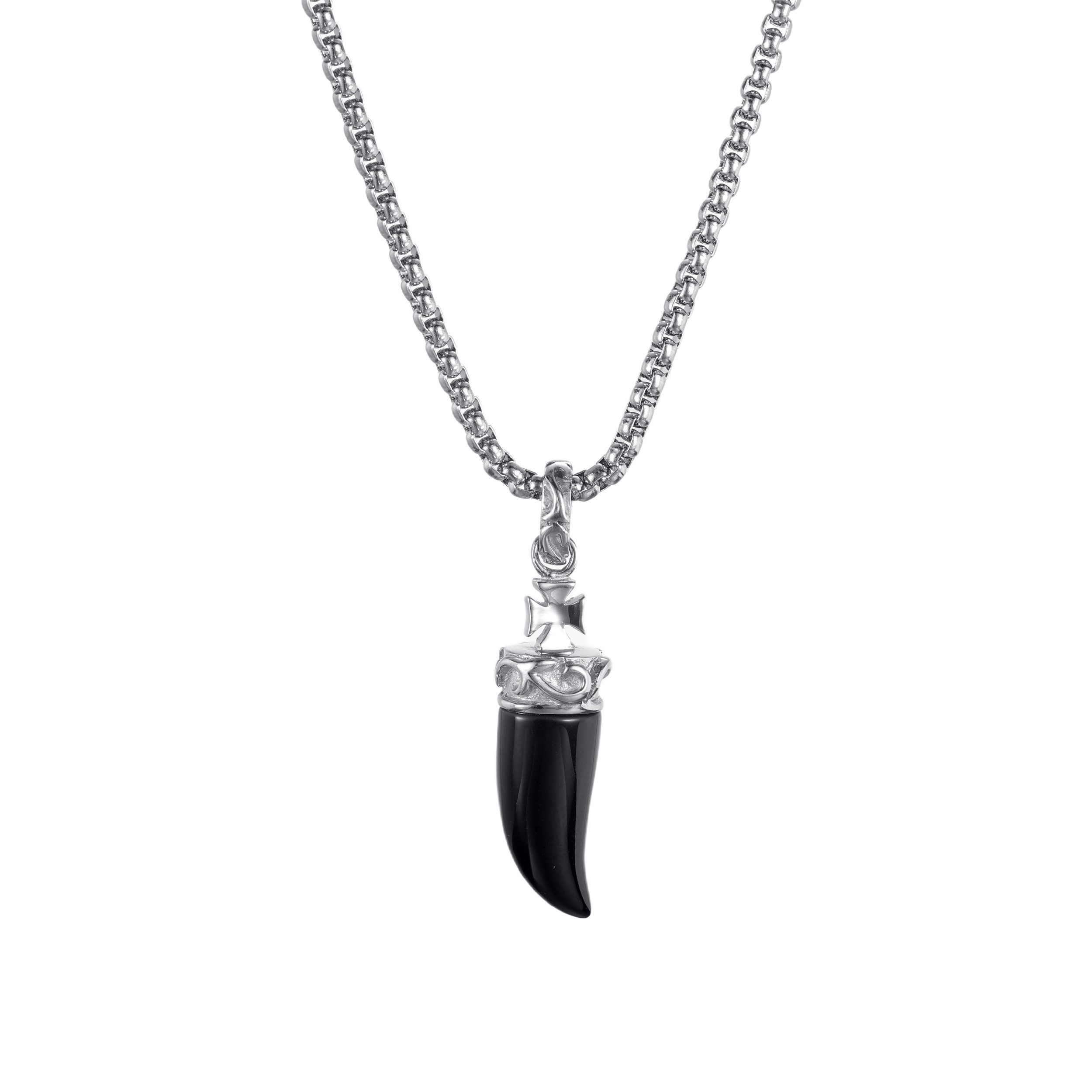 Kette mit Anhänger Schmuck Geschenk Edelstahl Halskette Zahn schwarz mit coolen Details