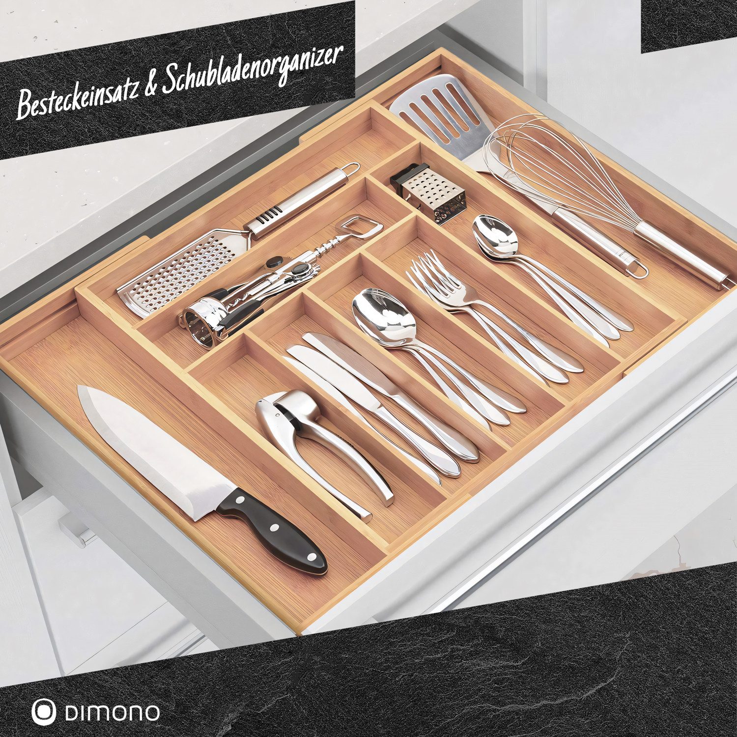 Dimono Besteckeinsatz Flexibler Besteckeinsatz–Ausziehbarer Schubladen- und Besteckorganizer (Ordnungssystem, Flexibler Schubladen Organizer), Schubladen-Sortie – Bild 2 von 5