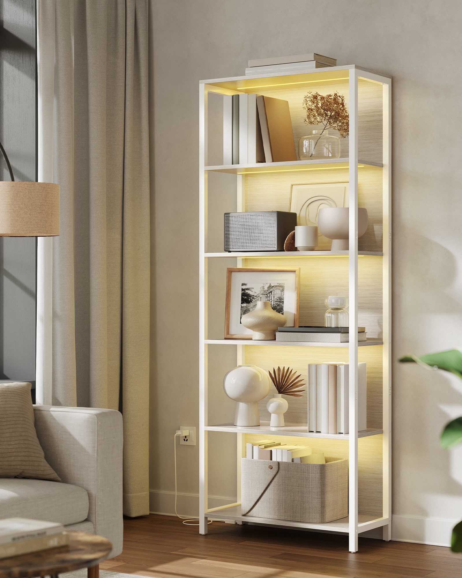 VASAGLE Bücherregal, mit 6 Ebenen, Standregal mit einstellbarer LED-Beleuch günstig online kaufen